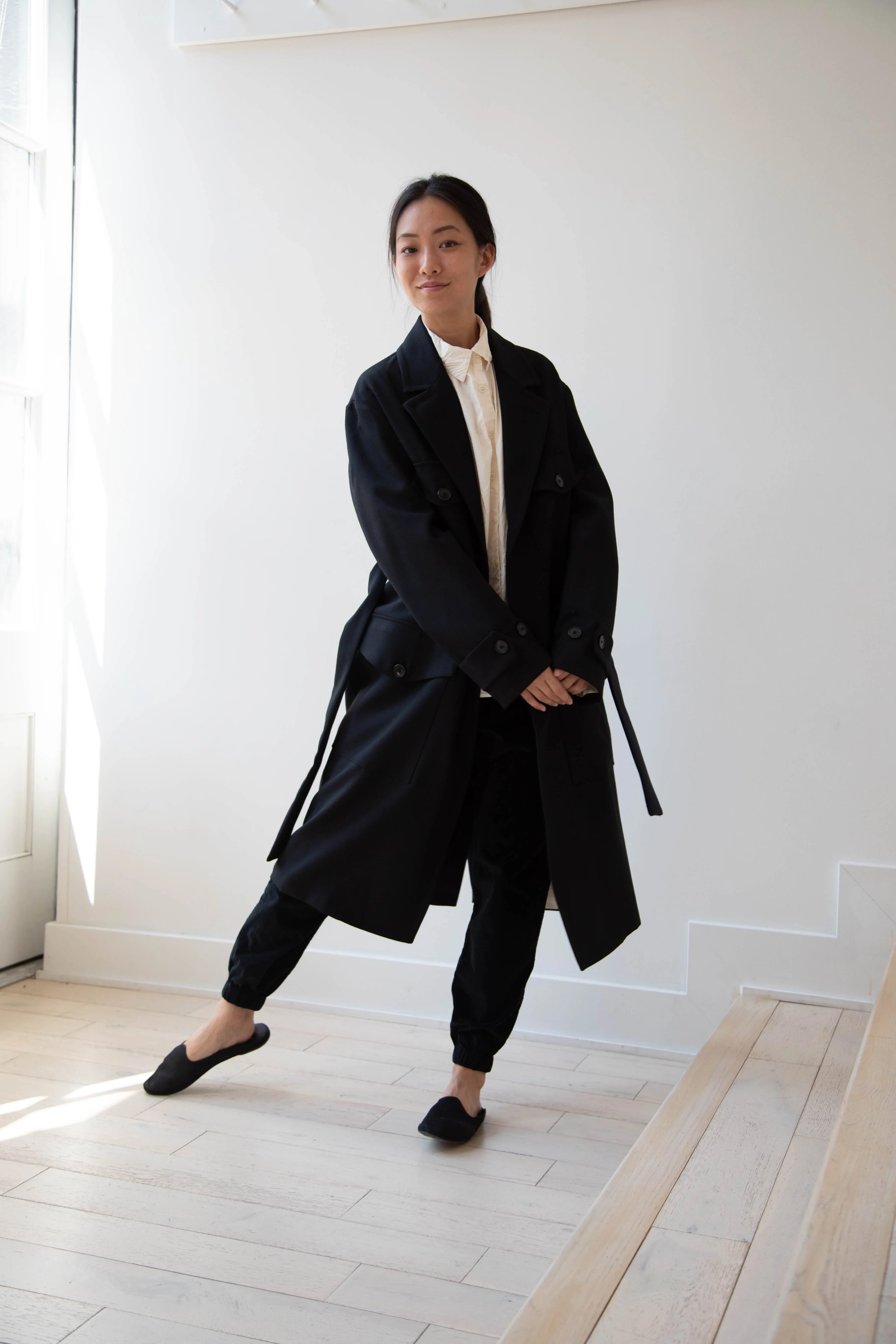 Barena Venezia Zanette Wool Coat in Black & Navy