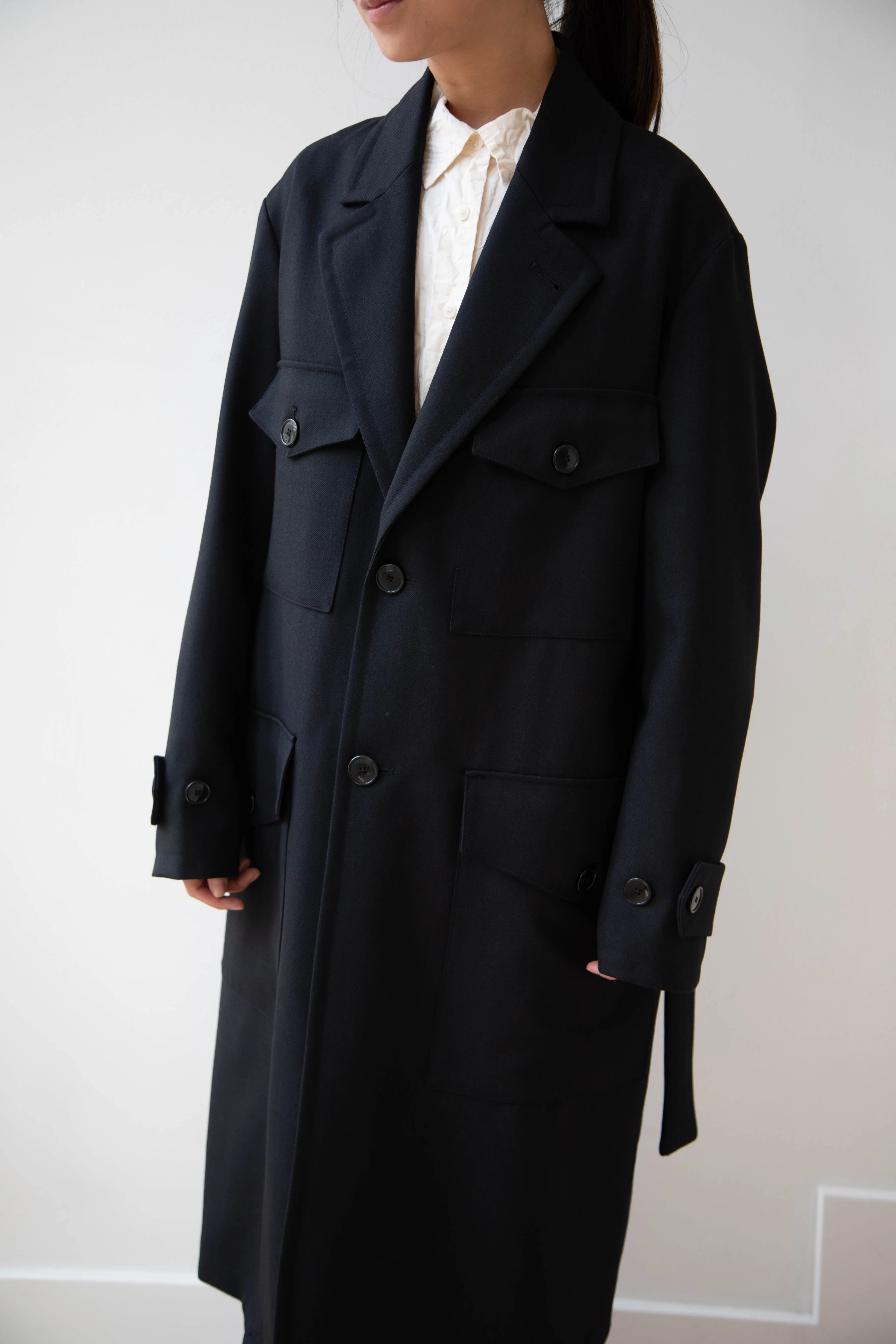 Barena Venezia Zanette Wool Coat in Black & Navy