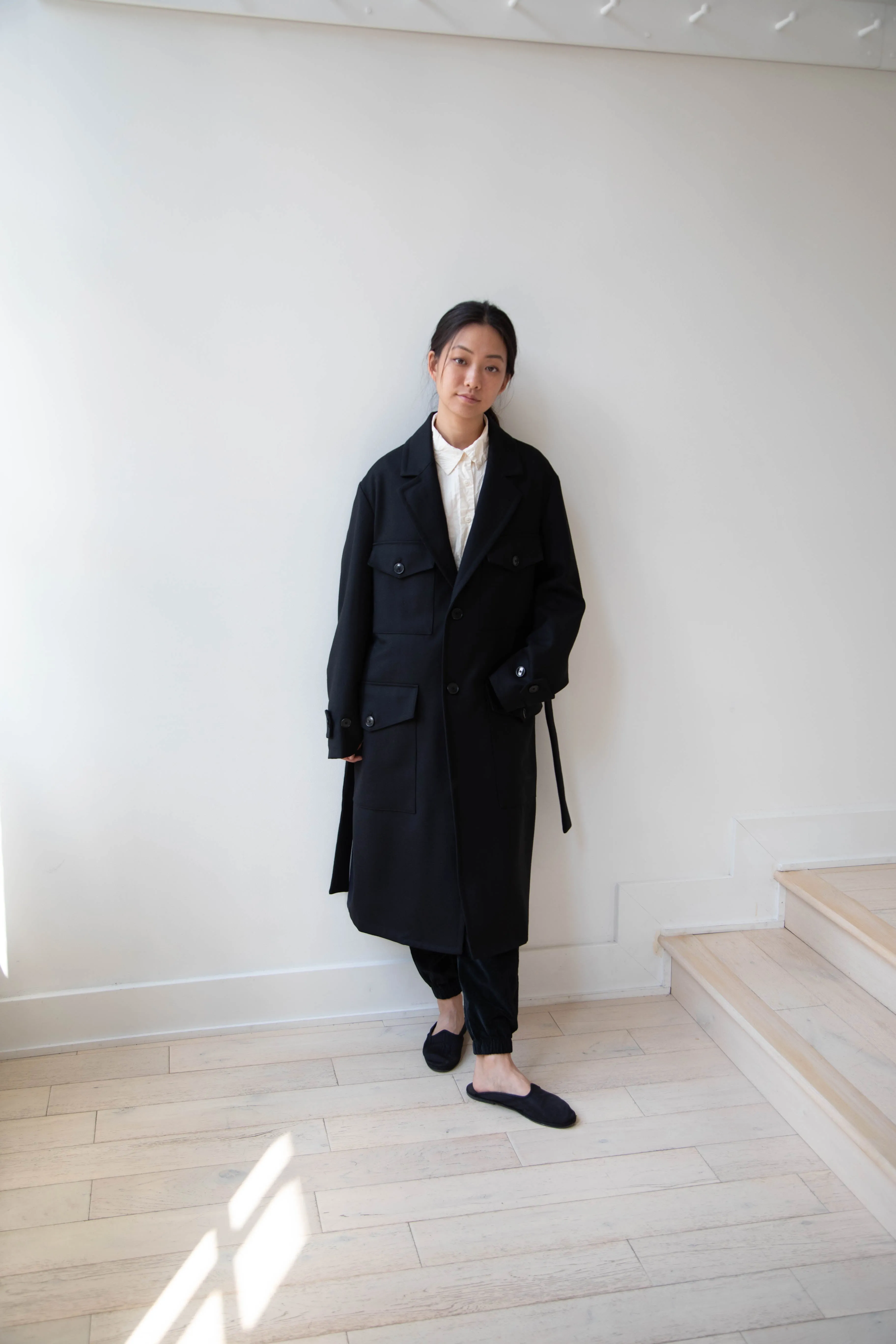 Barena Venezia Zanette Wool Coat in Black & Navy