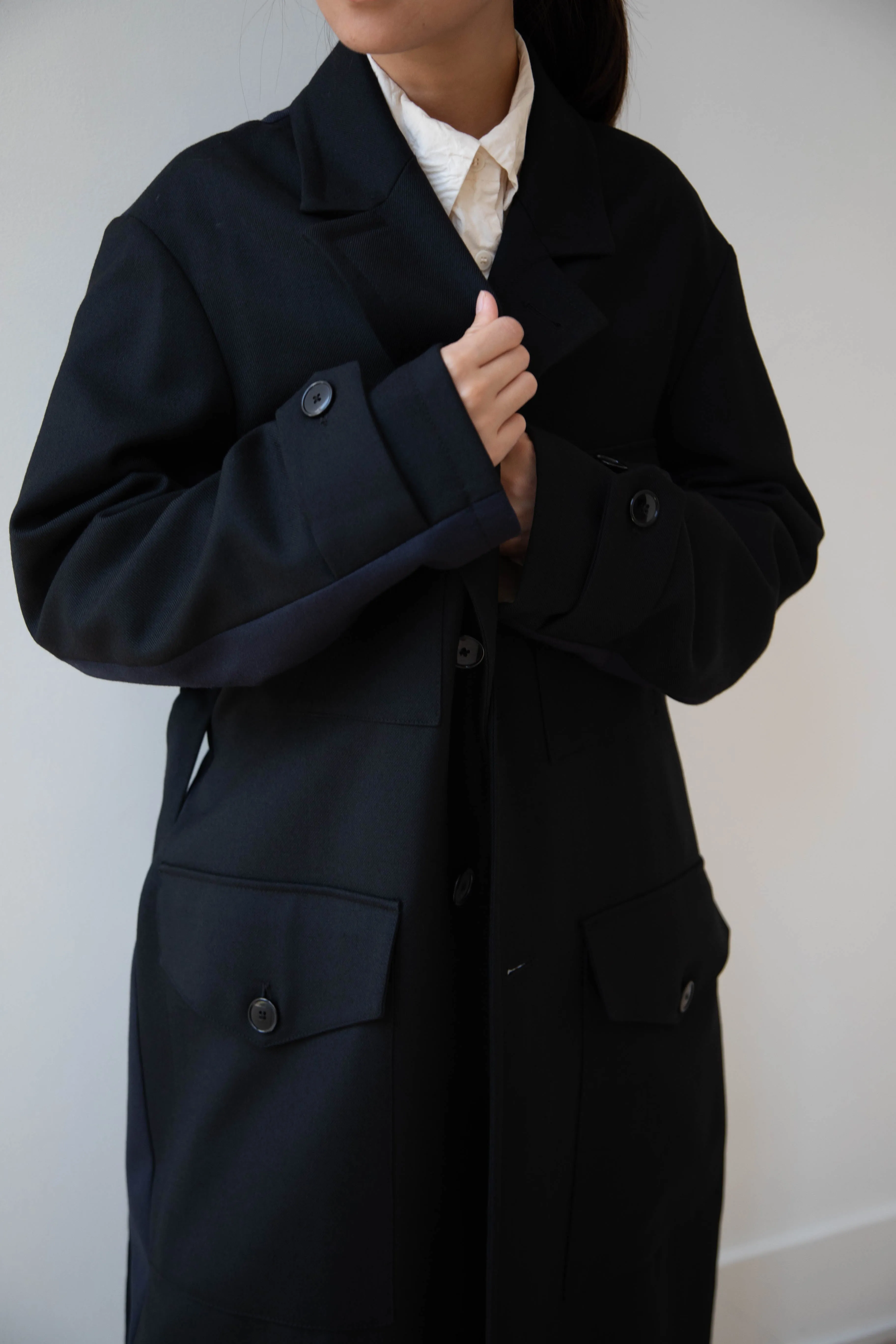 Barena Venezia Zanette Wool Coat in Black & Navy