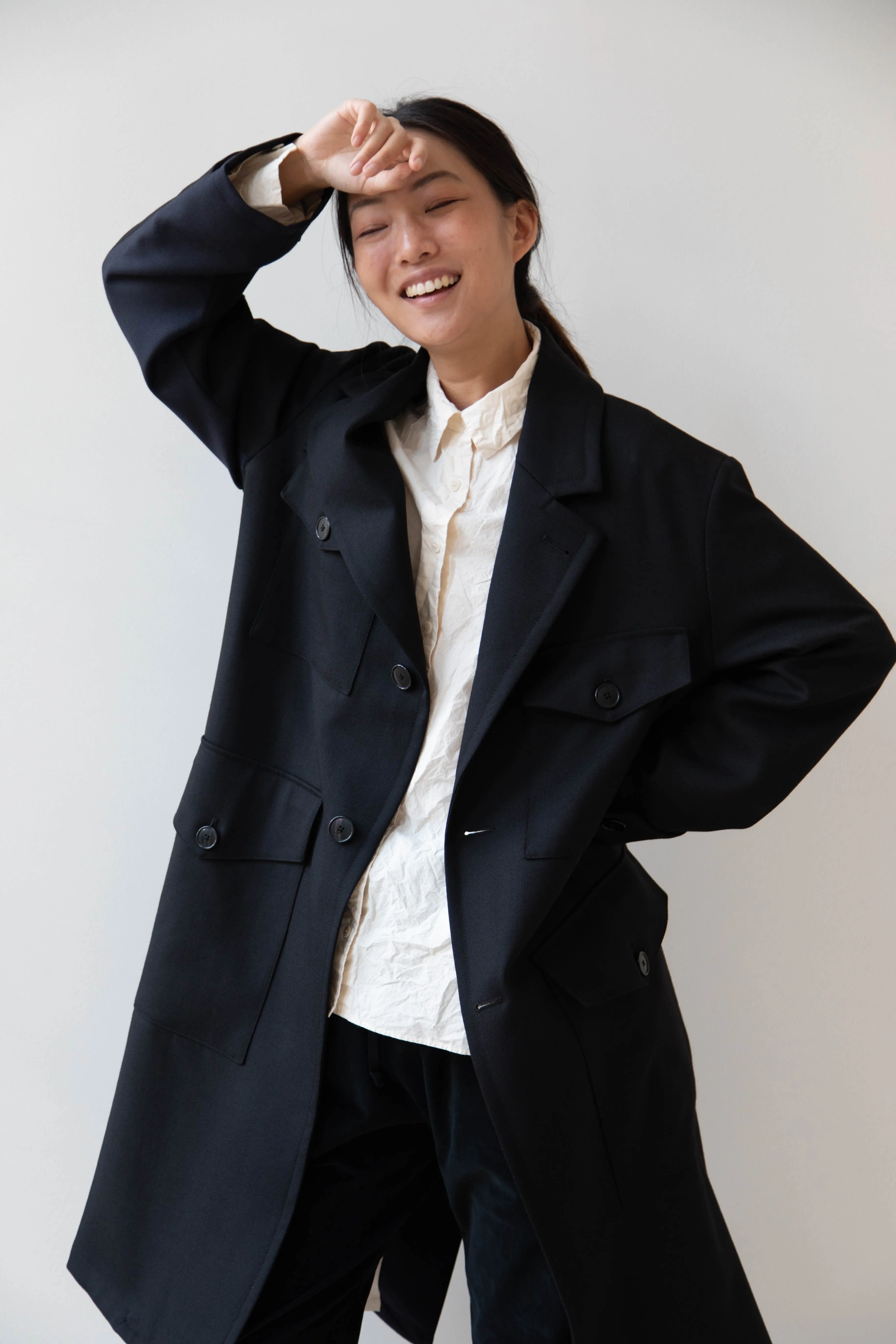 Barena Venezia Zanette Wool Coat in Black & Navy