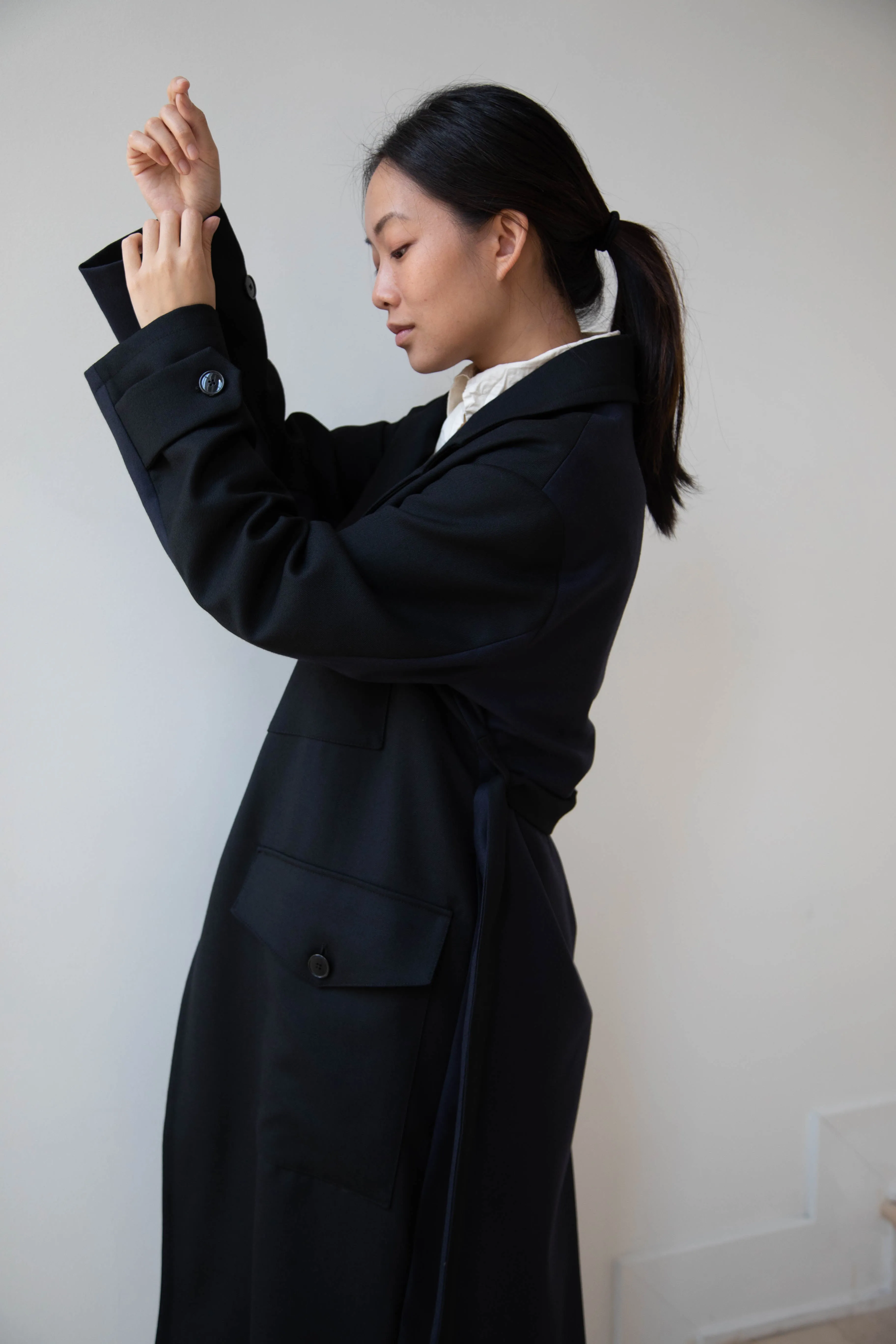 Barena Venezia Zanette Wool Coat in Black & Navy