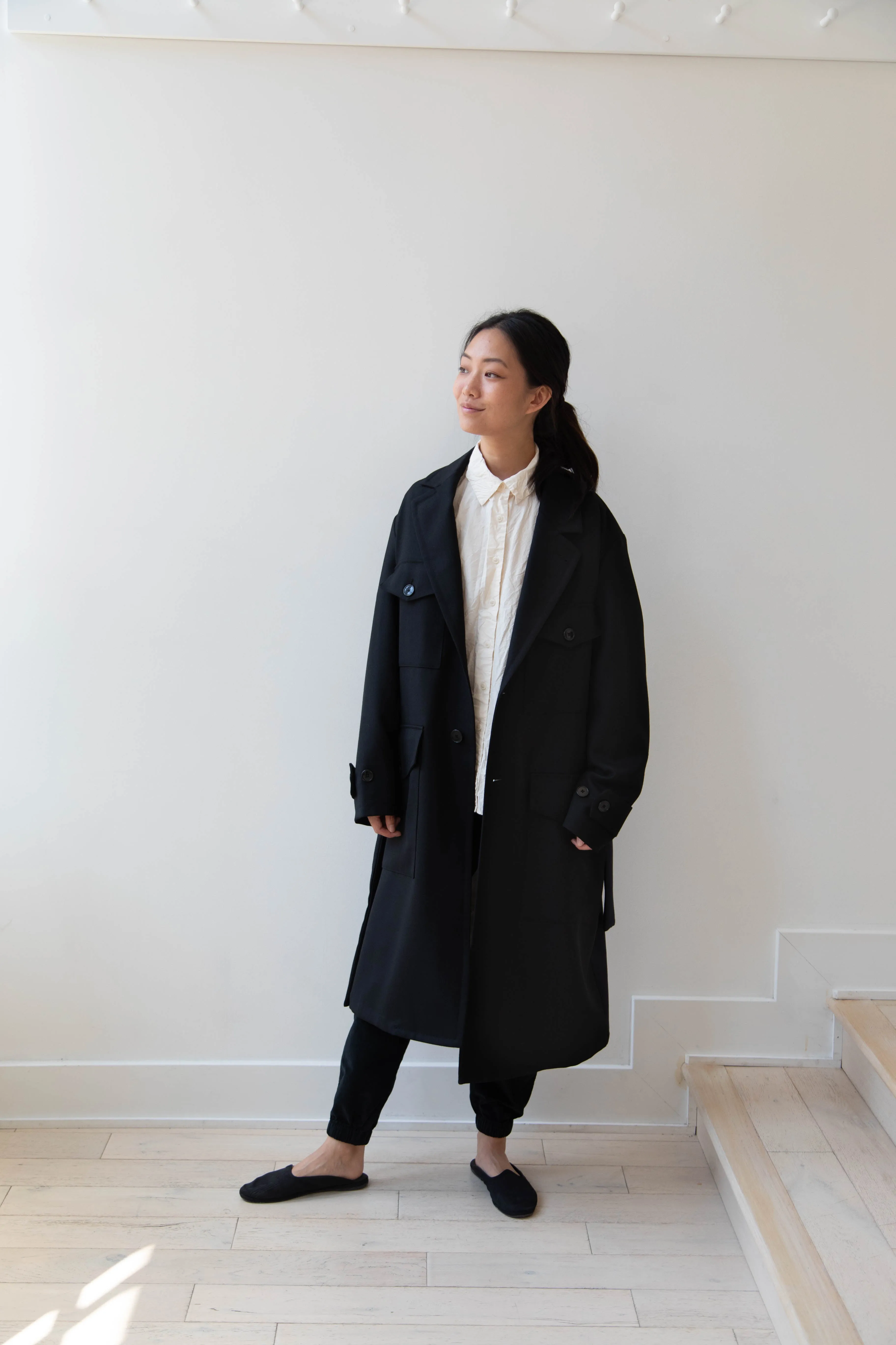 Barena Venezia Zanette Wool Coat in Black & Navy