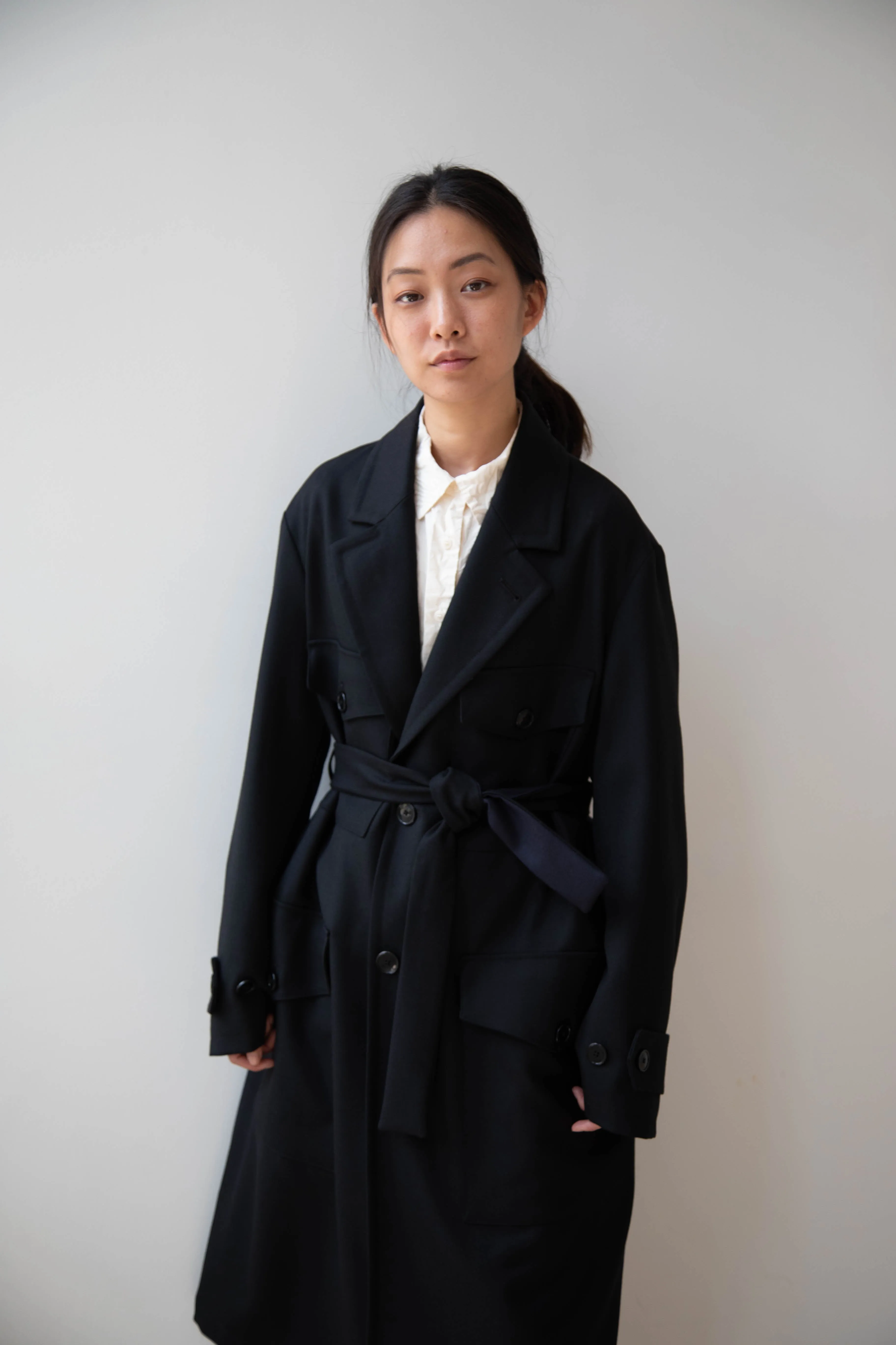 Barena Venezia Zanette Wool Coat in Black & Navy