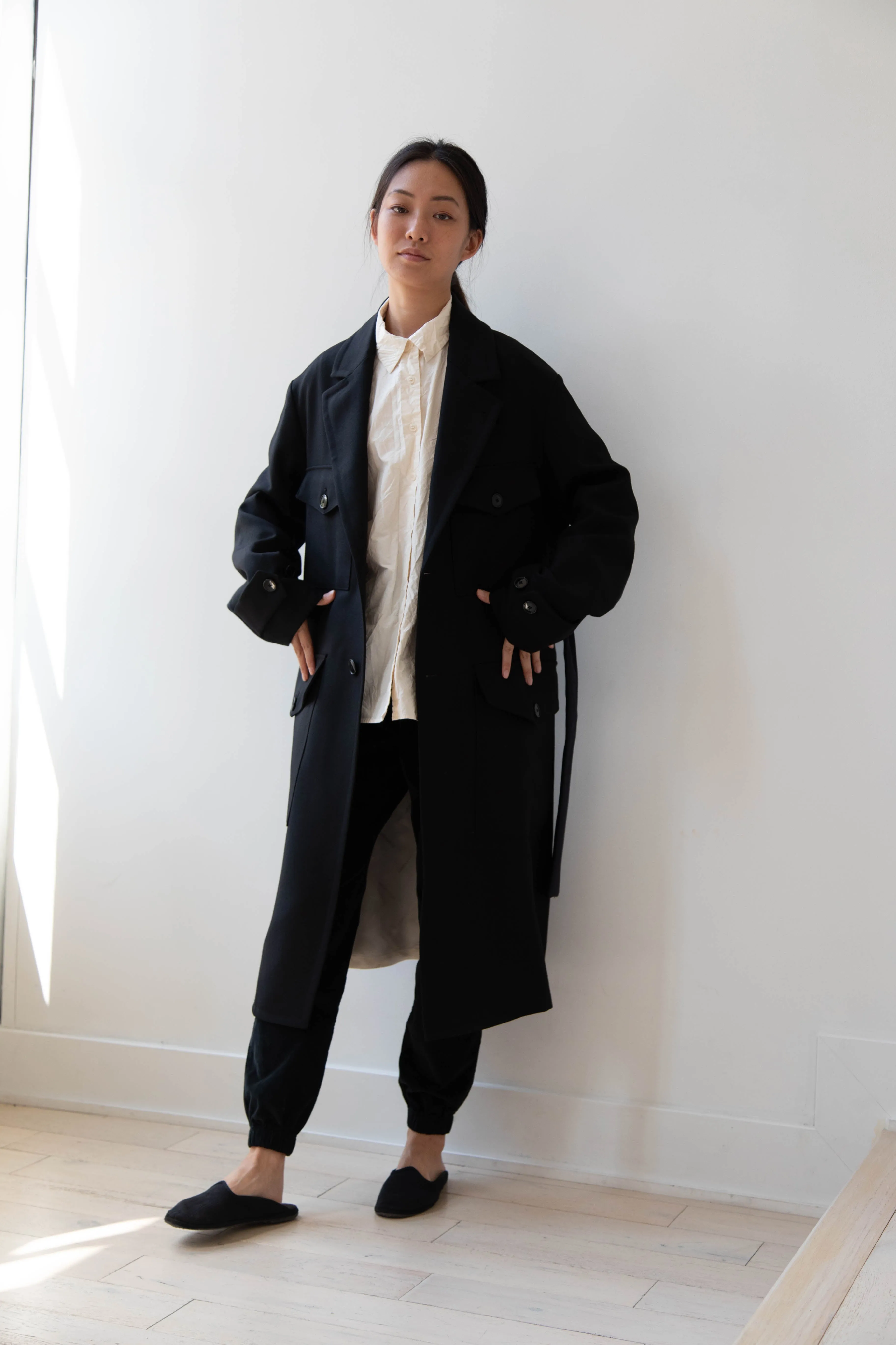 Barena Venezia Zanette Wool Coat in Black & Navy