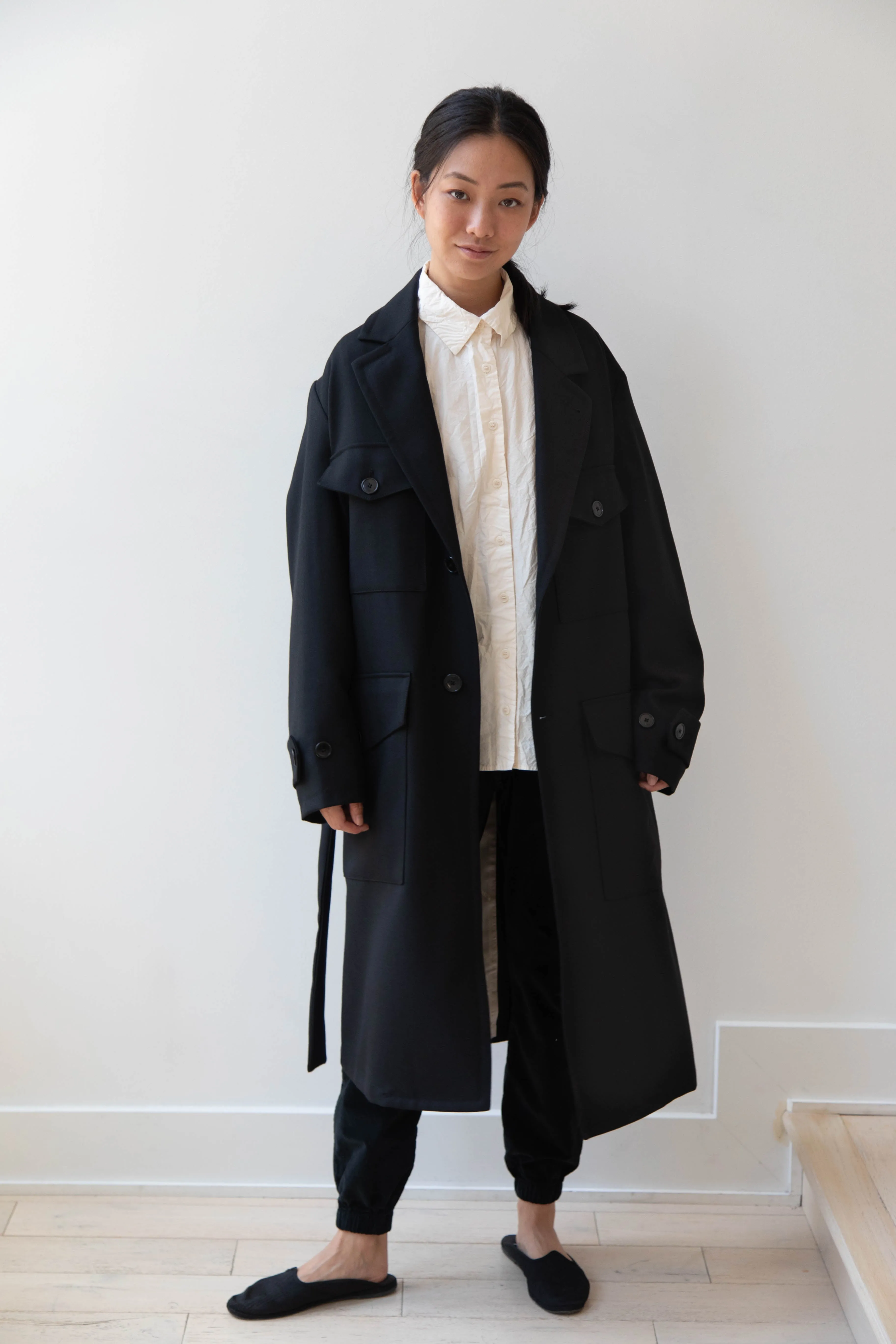 Barena Venezia Zanette Wool Coat in Black & Navy