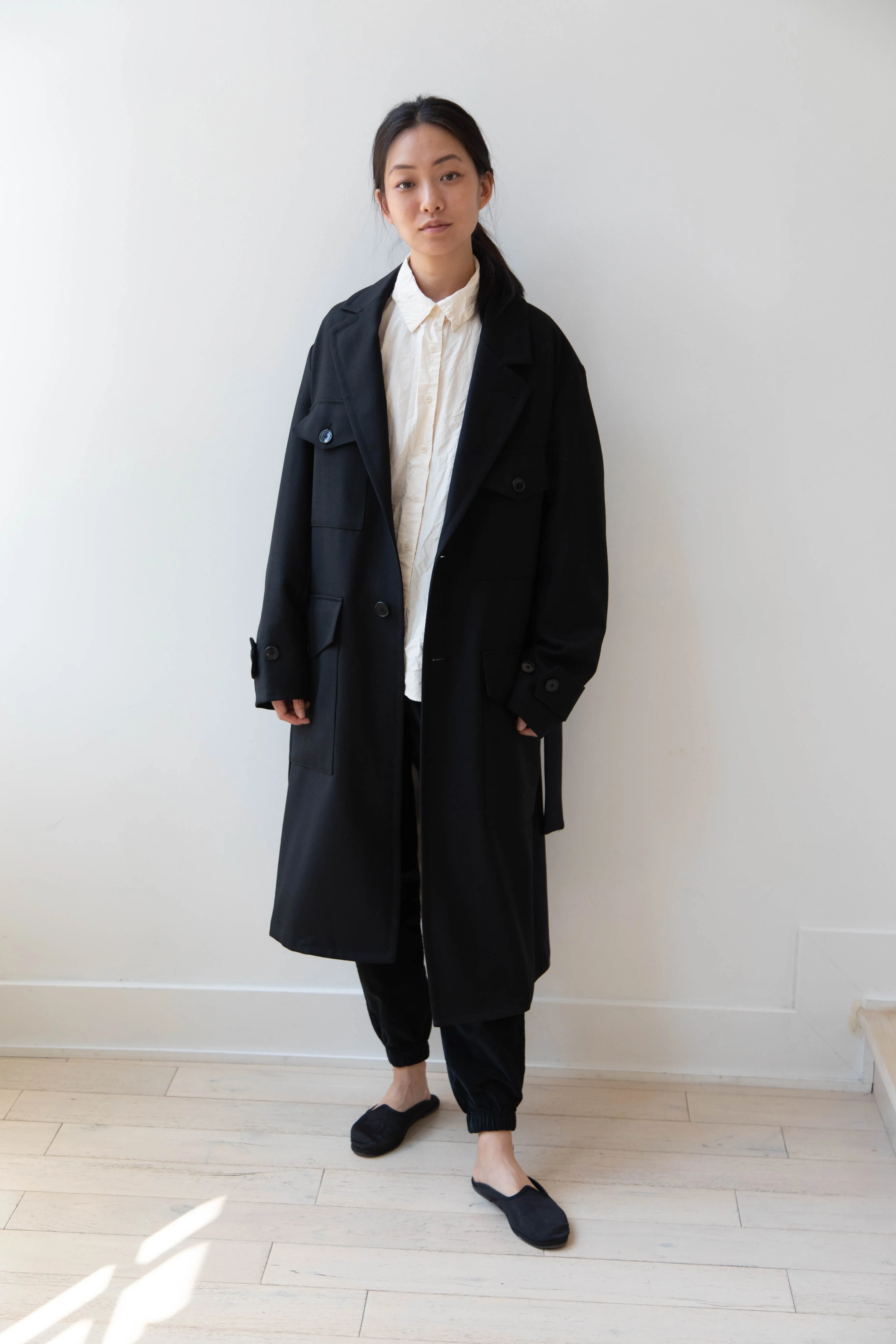 Barena Venezia Zanette Wool Coat in Black & Navy