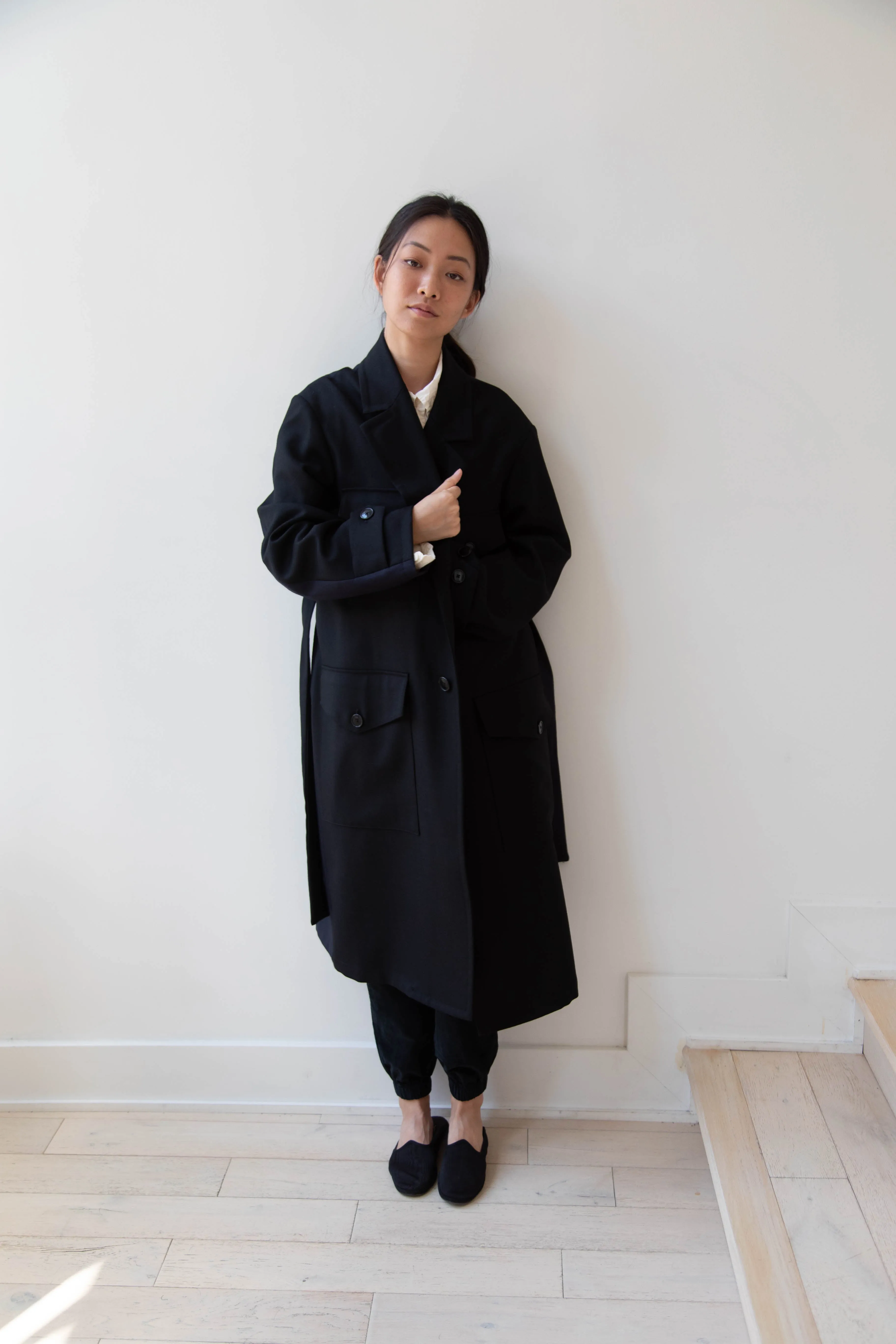 Barena Venezia Zanette Wool Coat in Black & Navy