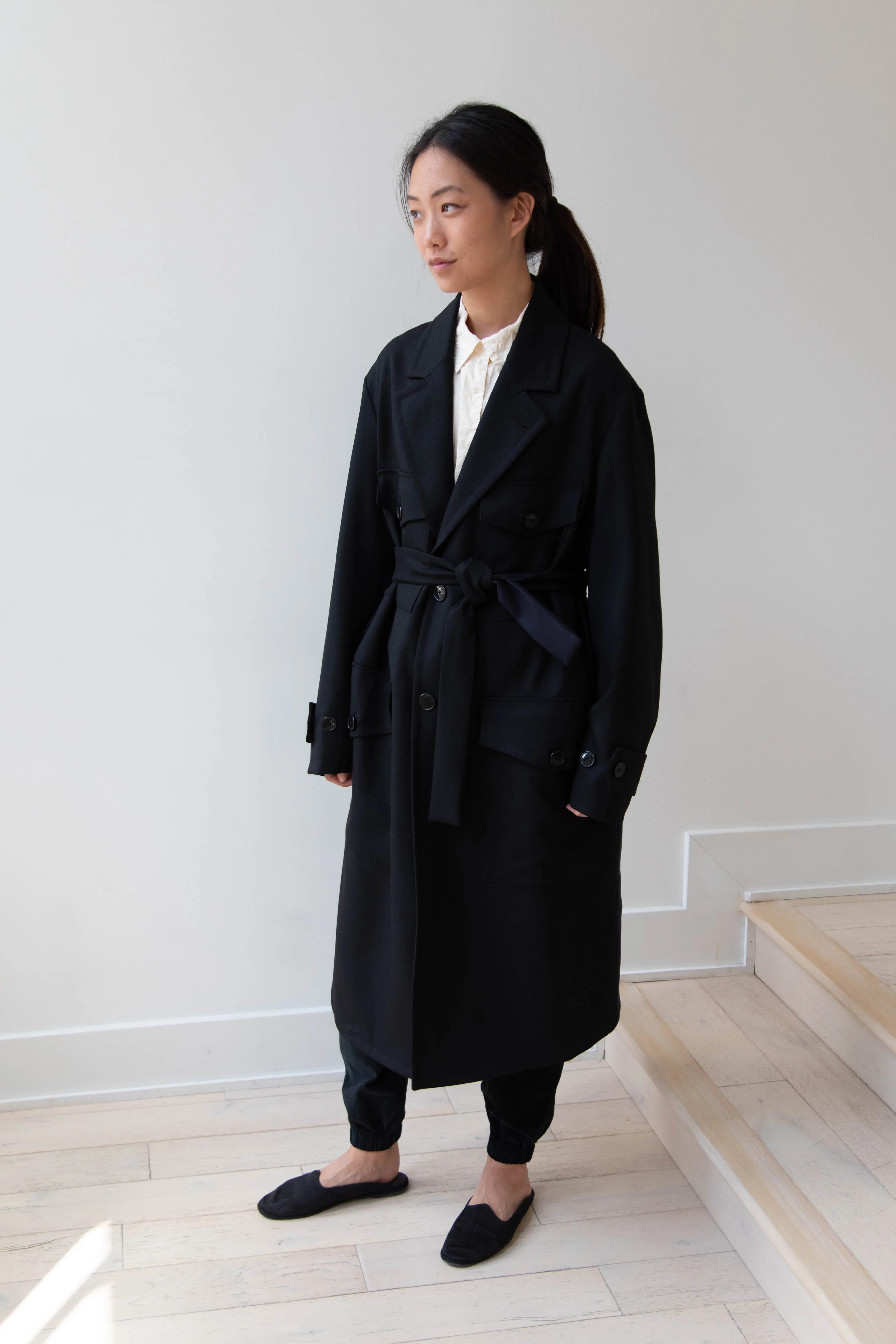 Barena Venezia Zanette Wool Coat in Black & Navy