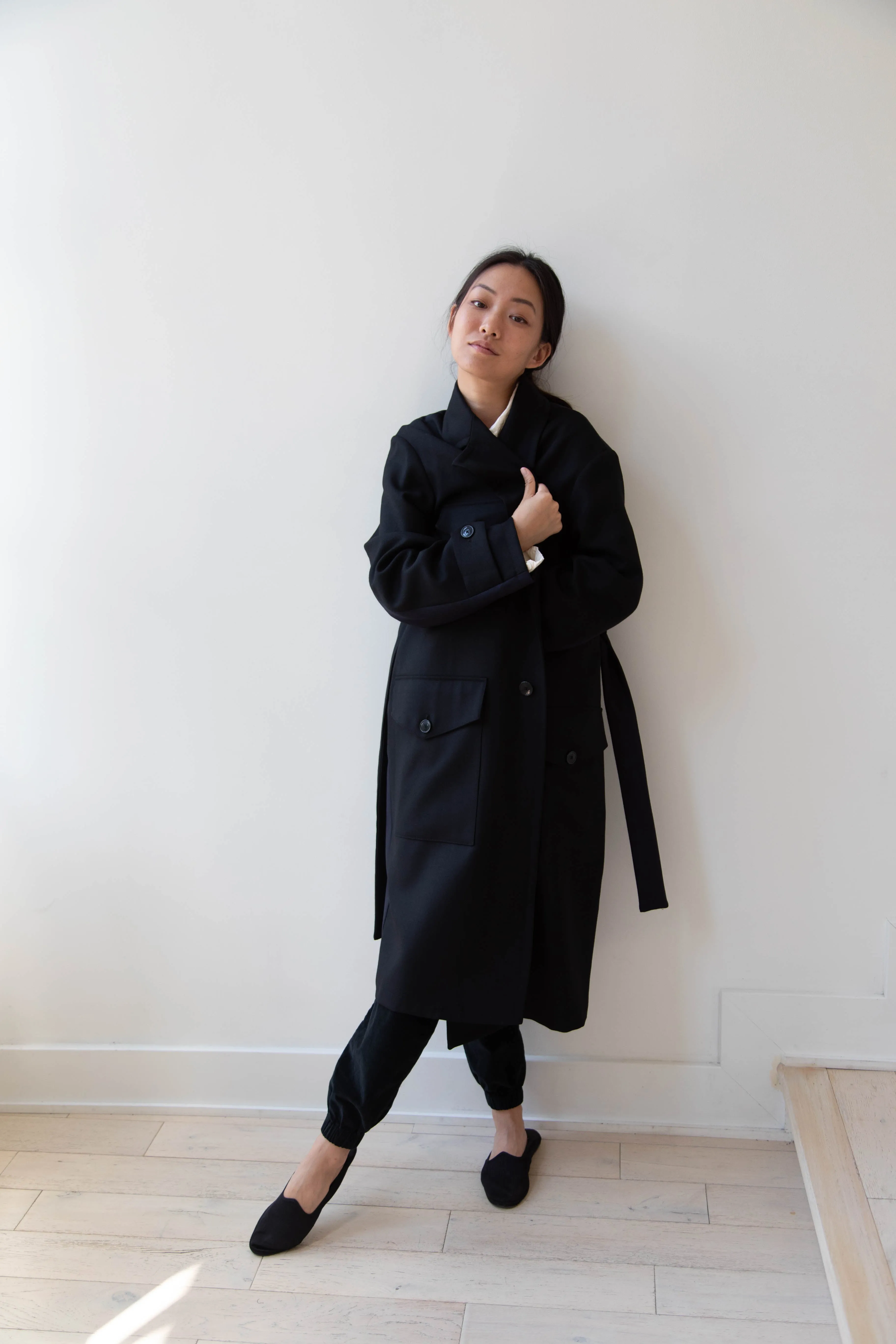 Barena Venezia Zanette Wool Coat in Black & Navy