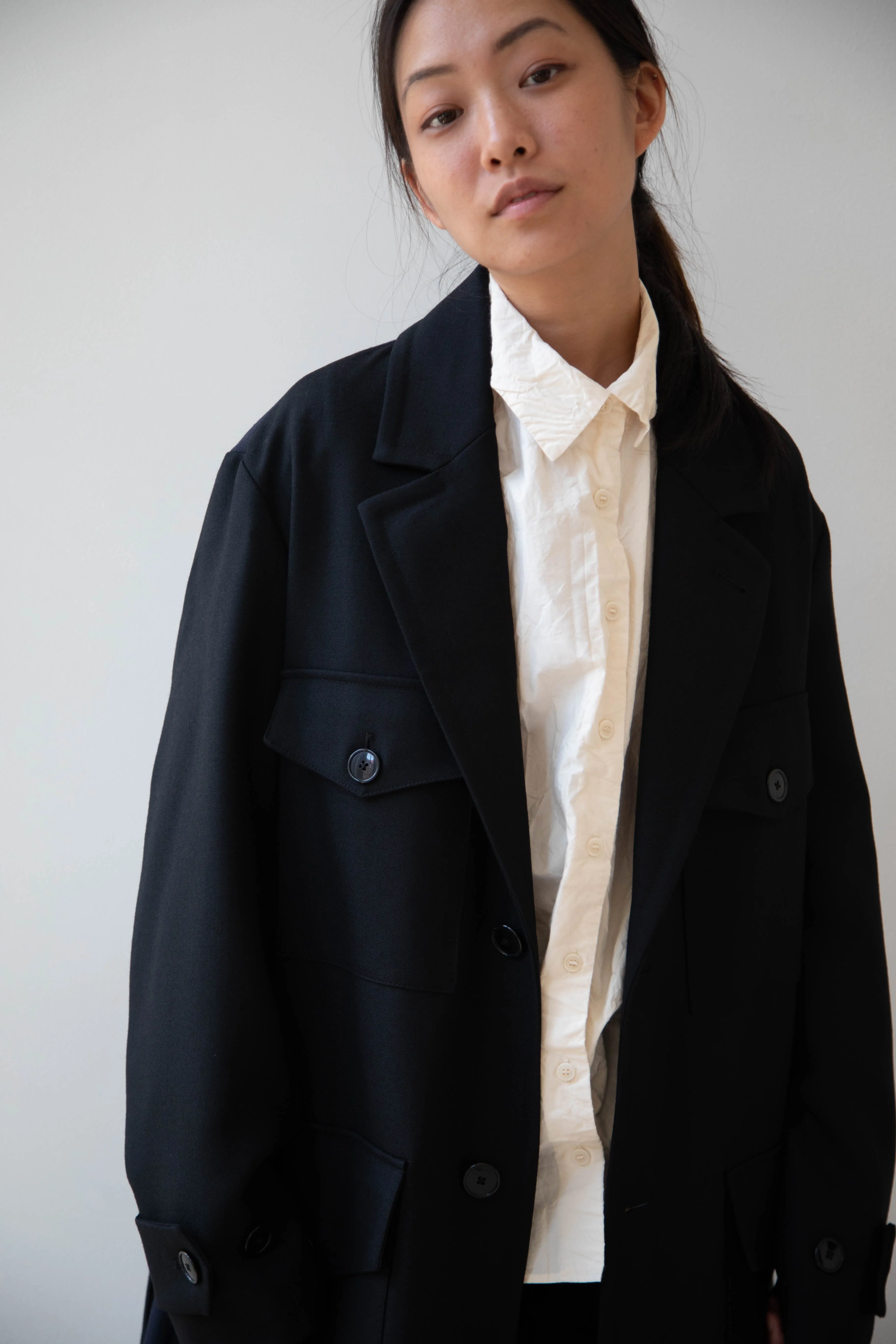 Barena Venezia Zanette Wool Coat in Black & Navy