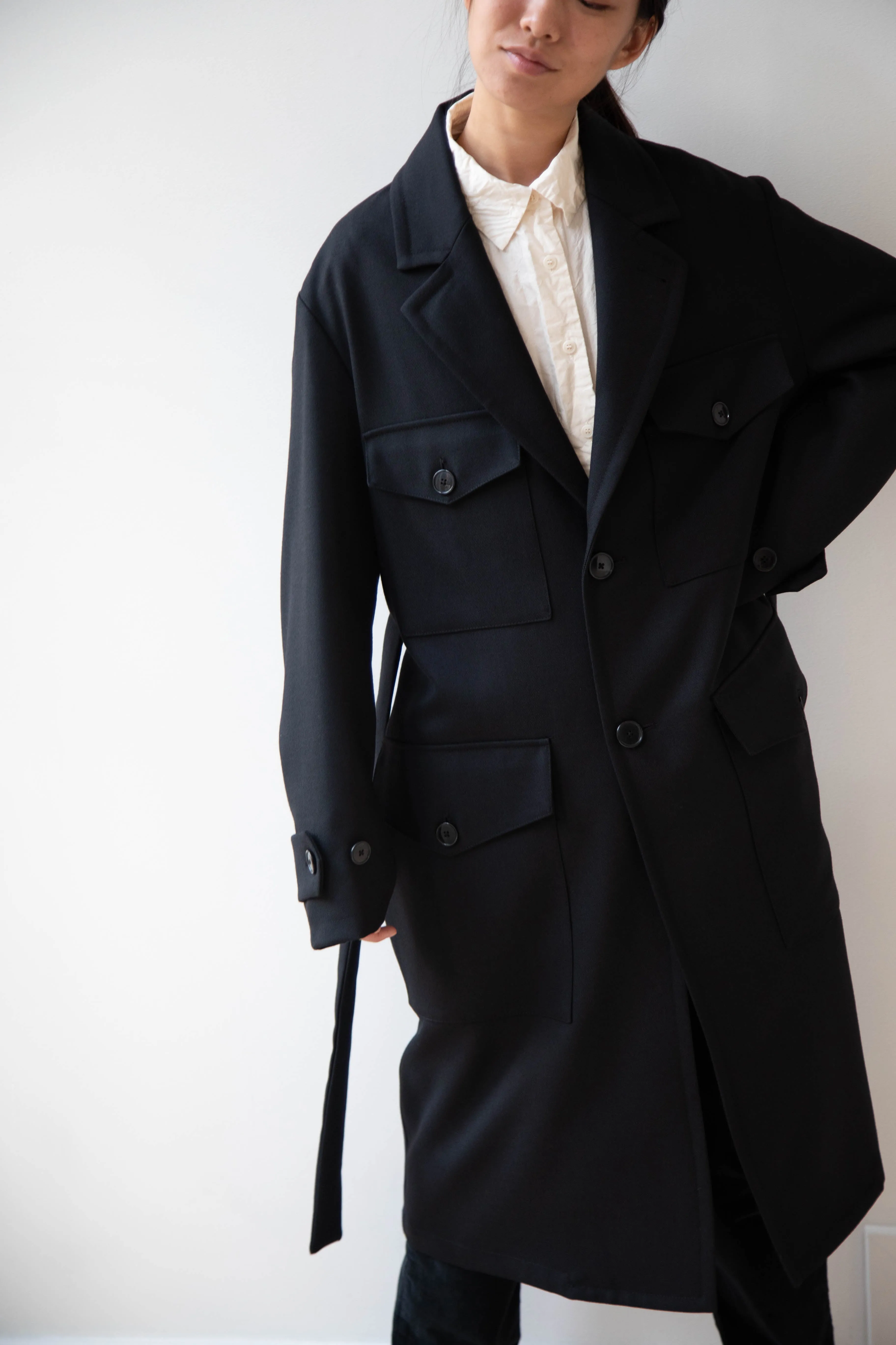 Barena Venezia Zanette Wool Coat in Black & Navy