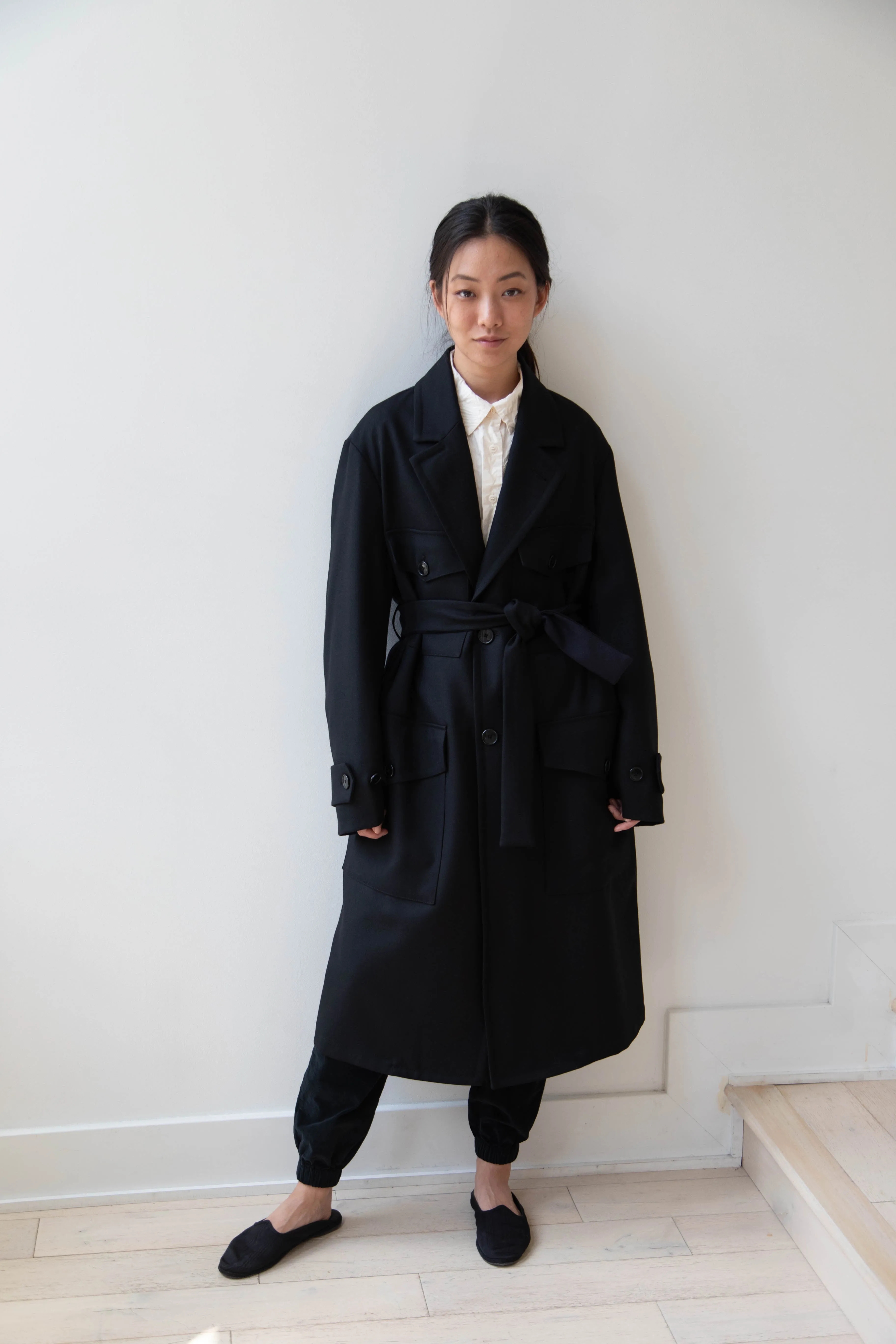 Barena Venezia Zanette Wool Coat in Black & Navy