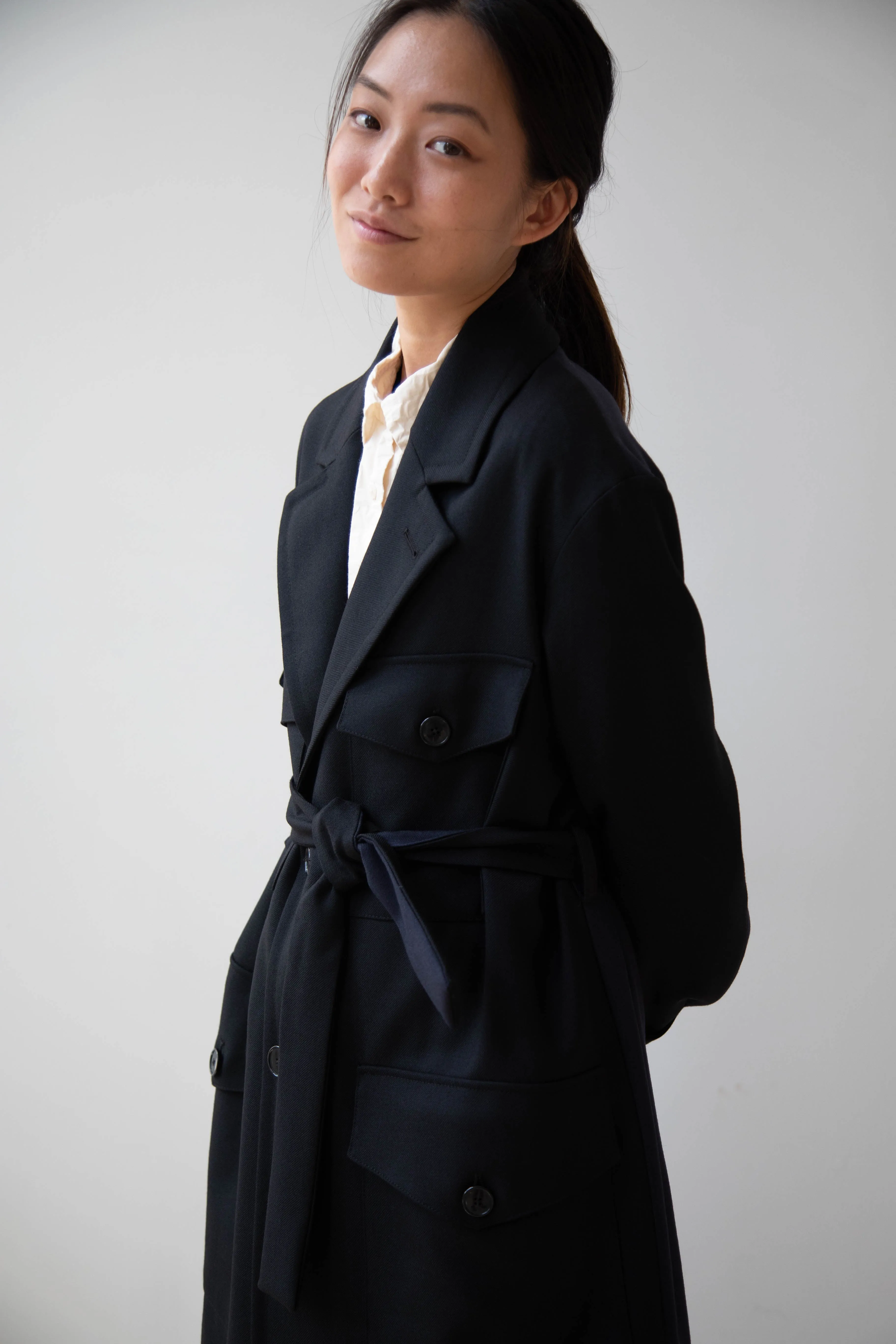 Barena Venezia Zanette Wool Coat in Black & Navy