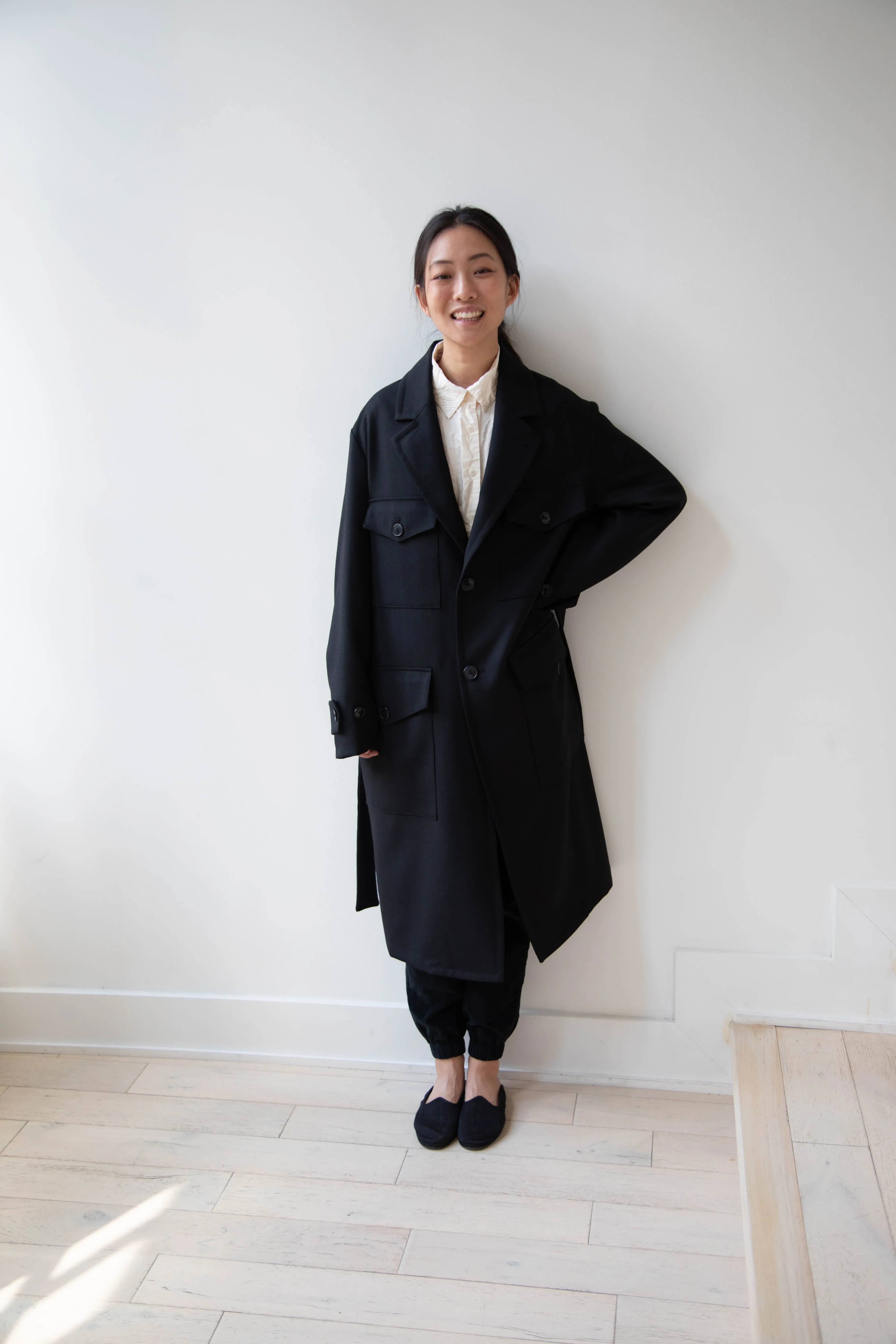 Barena Venezia Zanette Wool Coat in Black & Navy