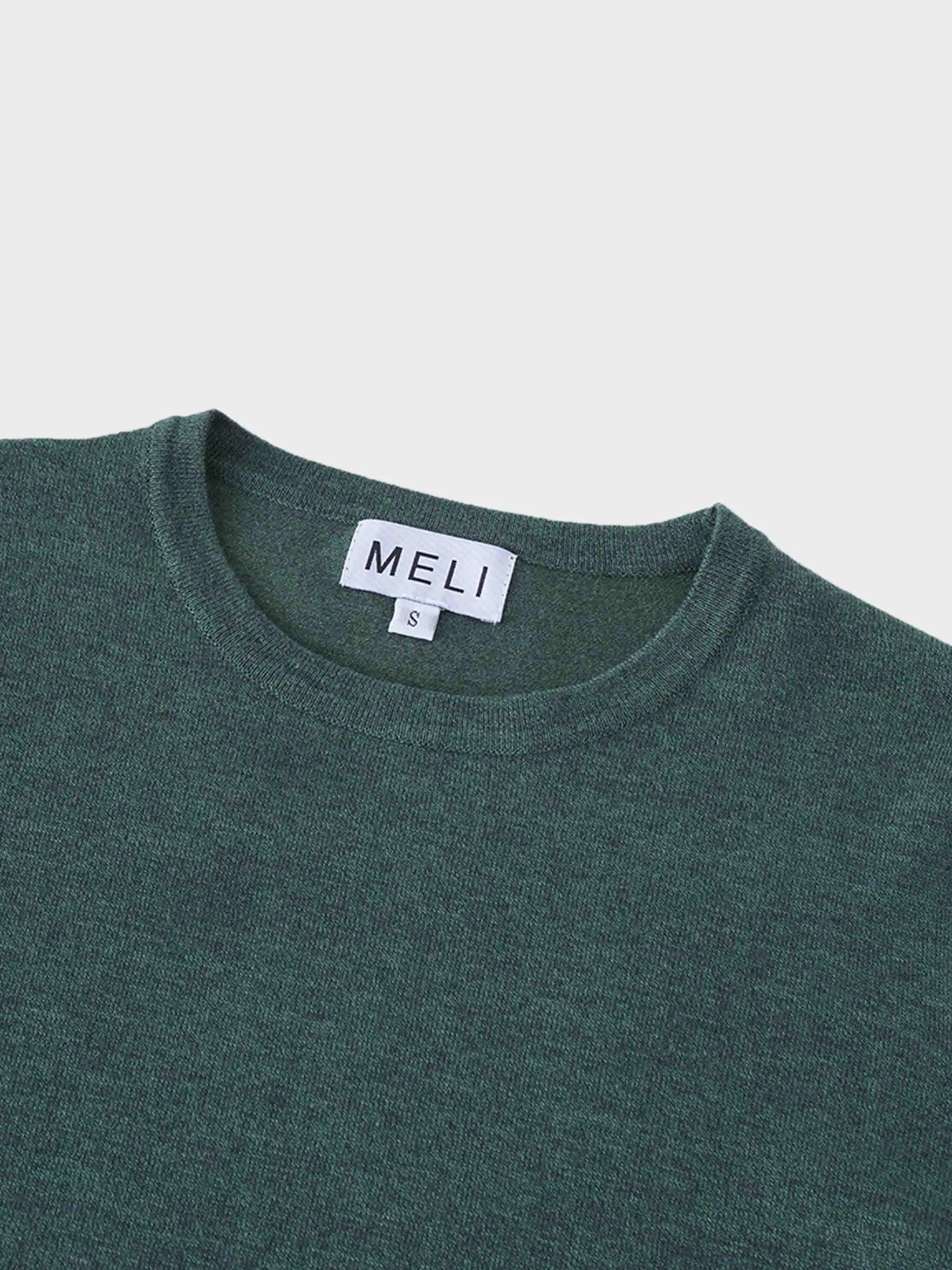 Basic Crew Sweater LS-Heathered Green