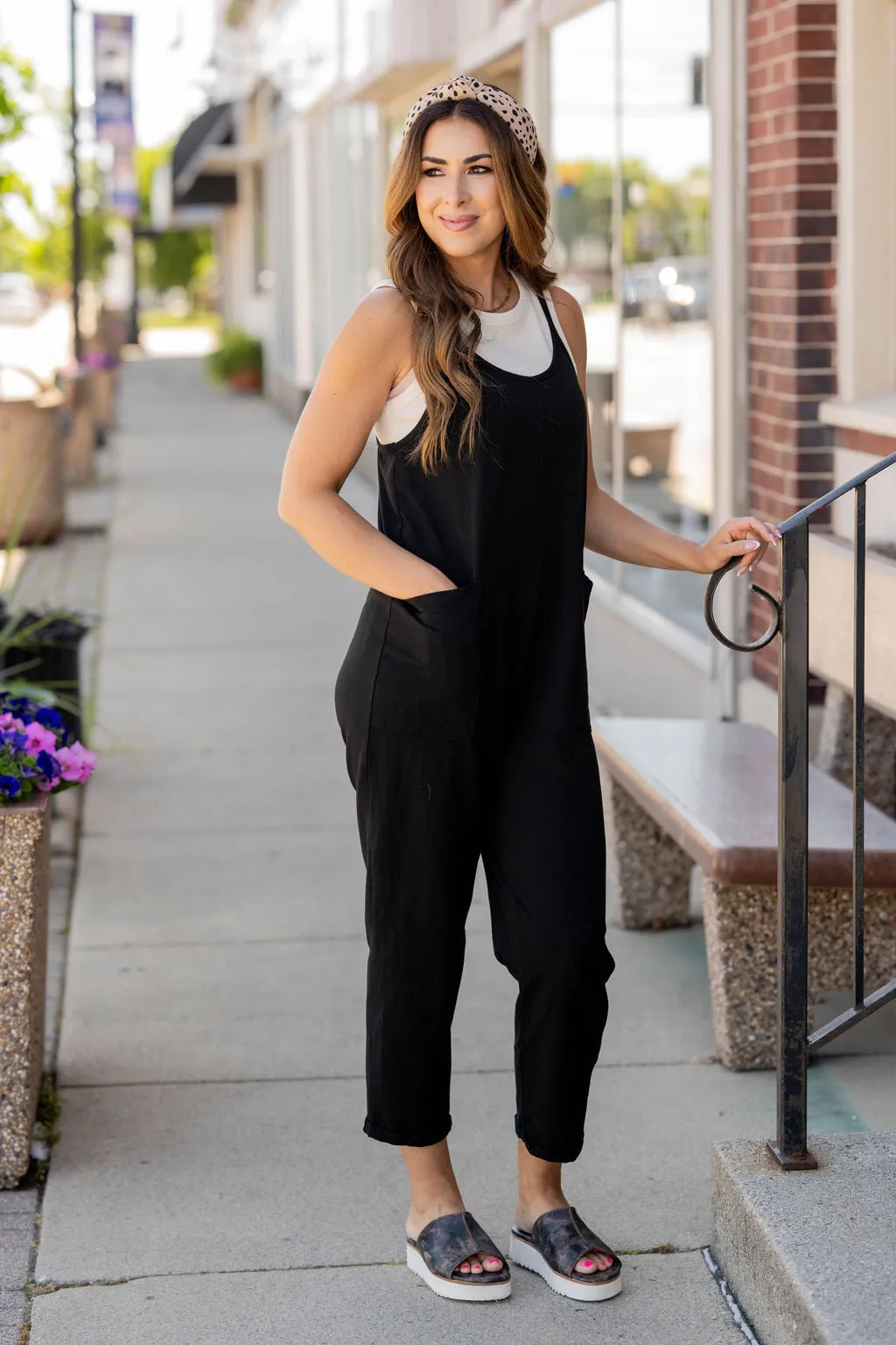 Basic Two Pocket Cropped Tank Jumpsuit