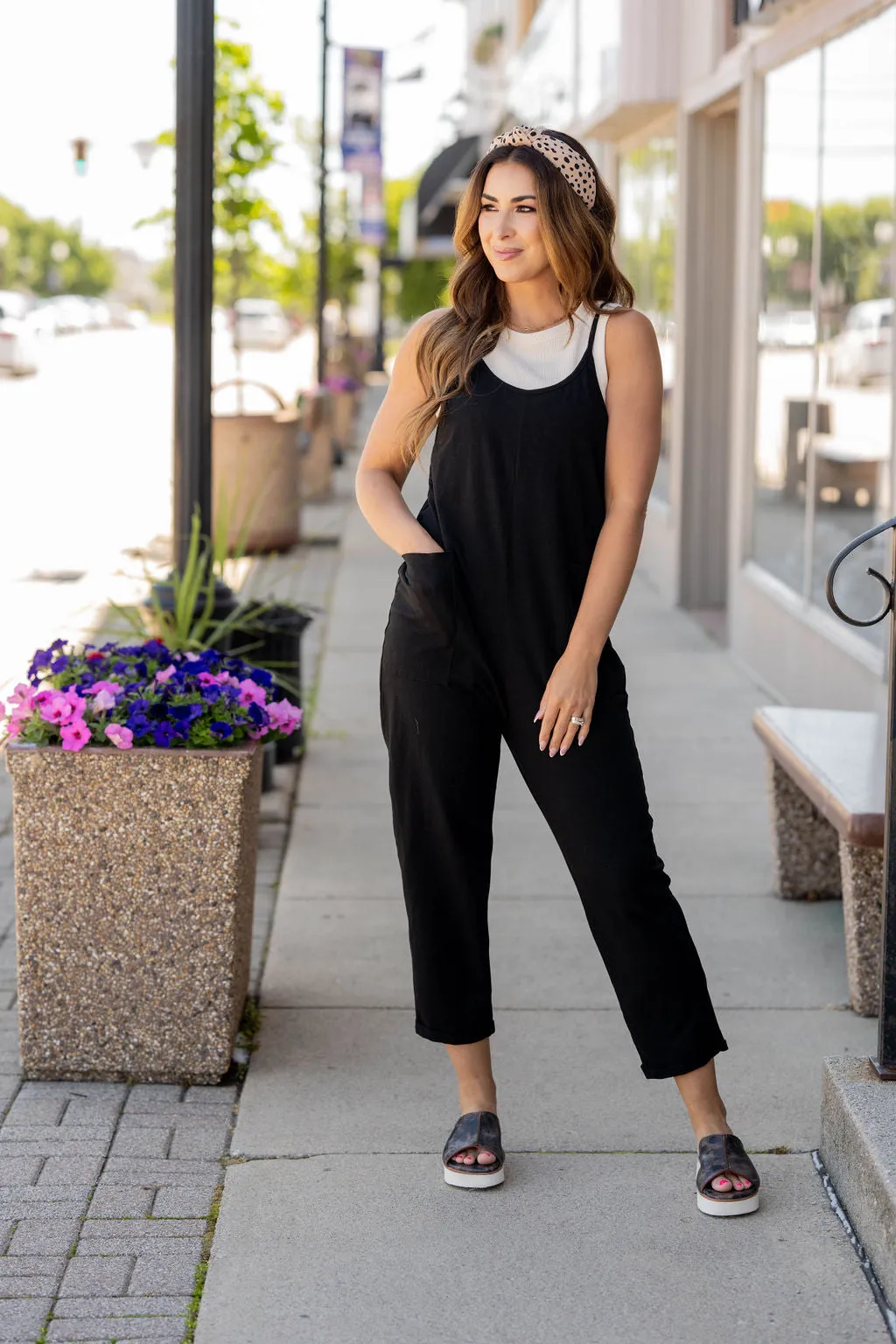 Basic Two Pocket Cropped Tank Jumpsuit