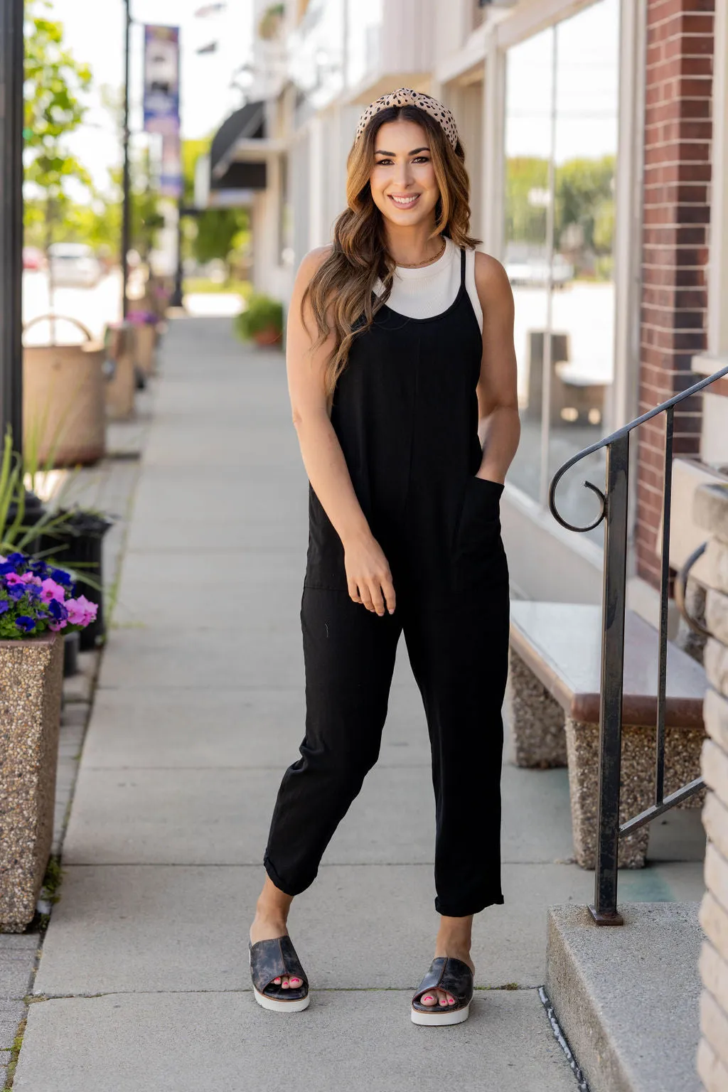 Basic Two Pocket Cropped Tank Jumpsuit