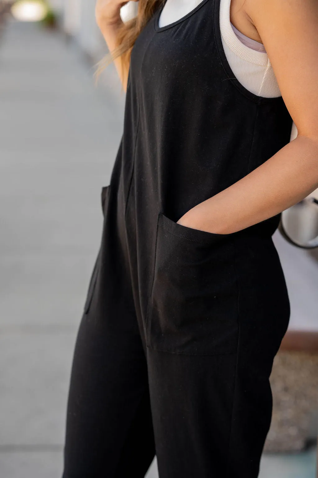 Basic Two Pocket Cropped Tank Jumpsuit