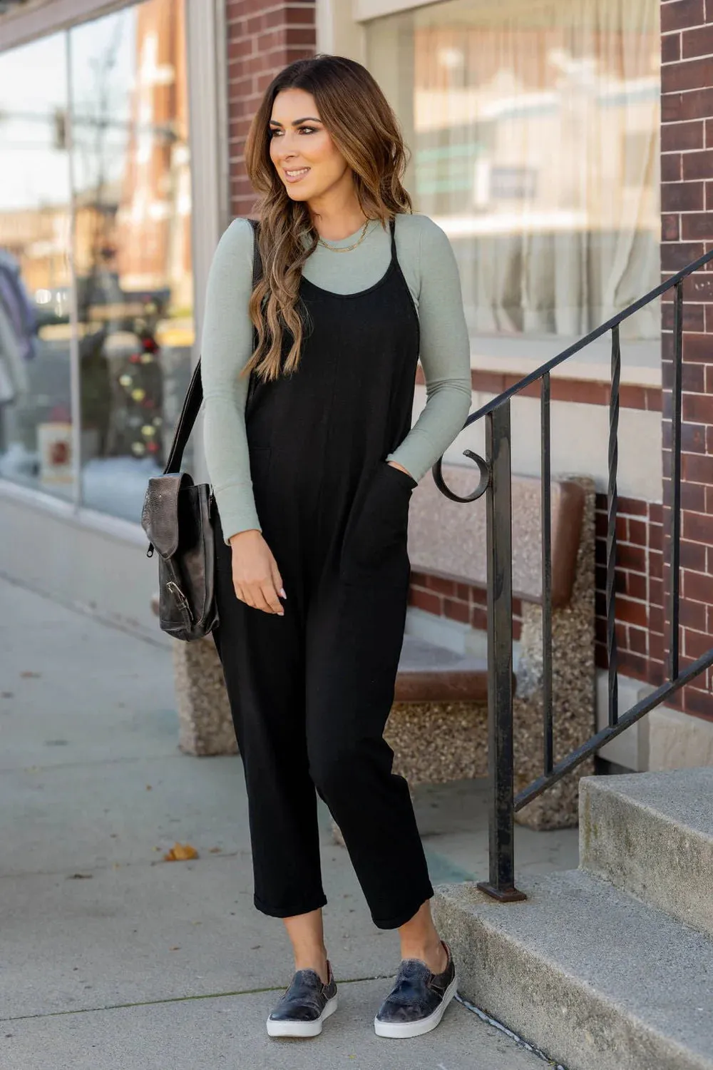 Basic Two Pocket Cropped Tank Jumpsuit