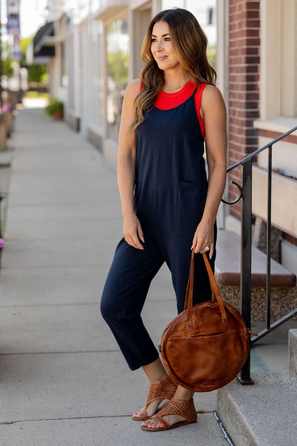 Basic Two Pocket Cropped Tank Jumpsuit