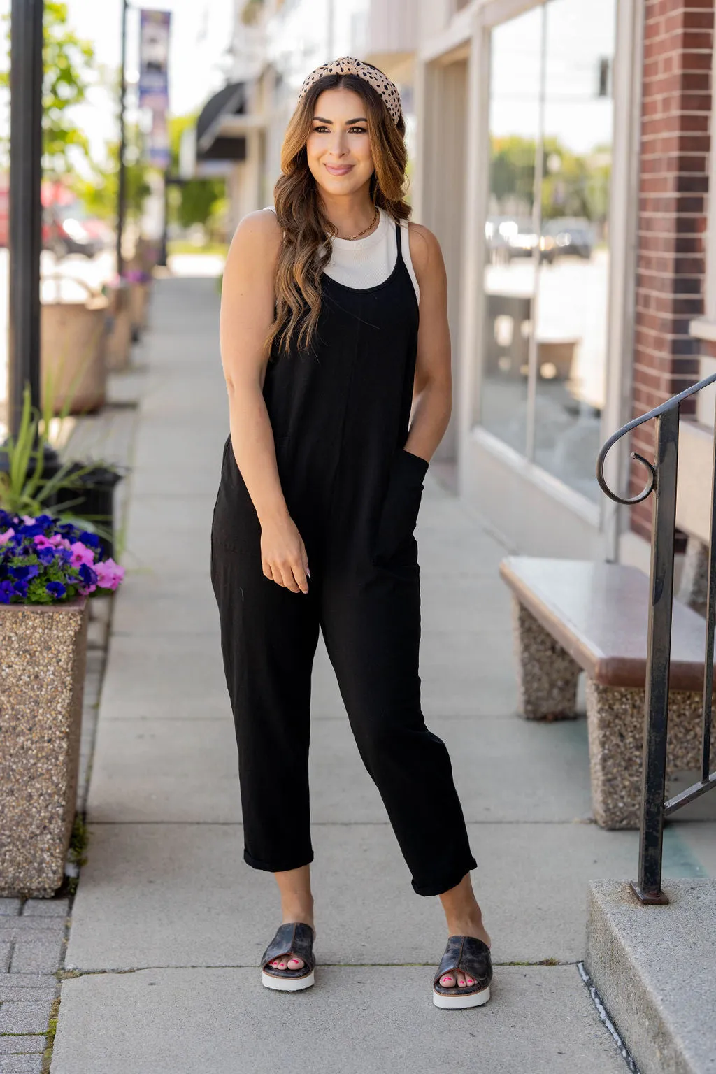 Basic Two Pocket Cropped Tank Jumpsuit