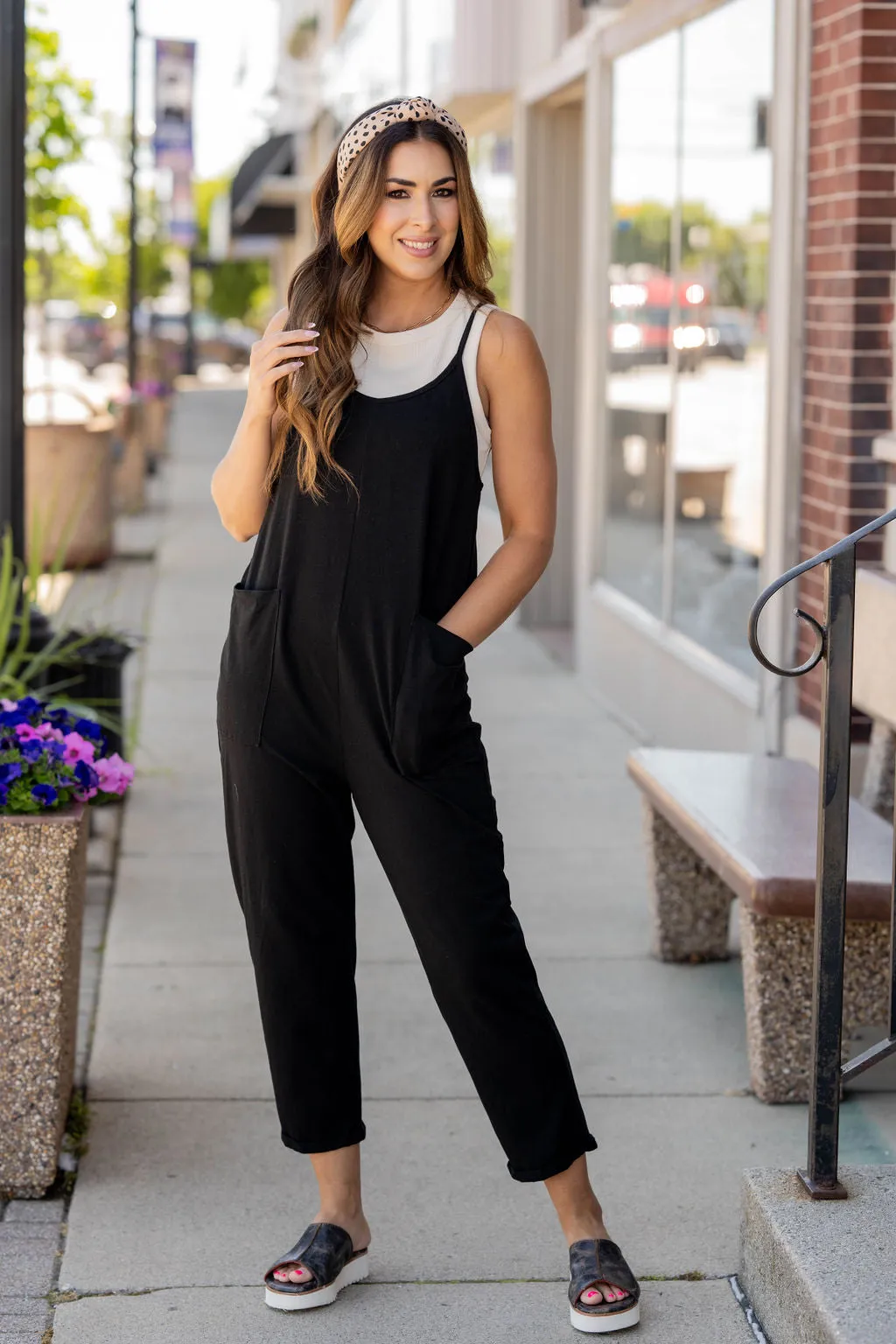 Basic Two Pocket Cropped Tank Jumpsuit