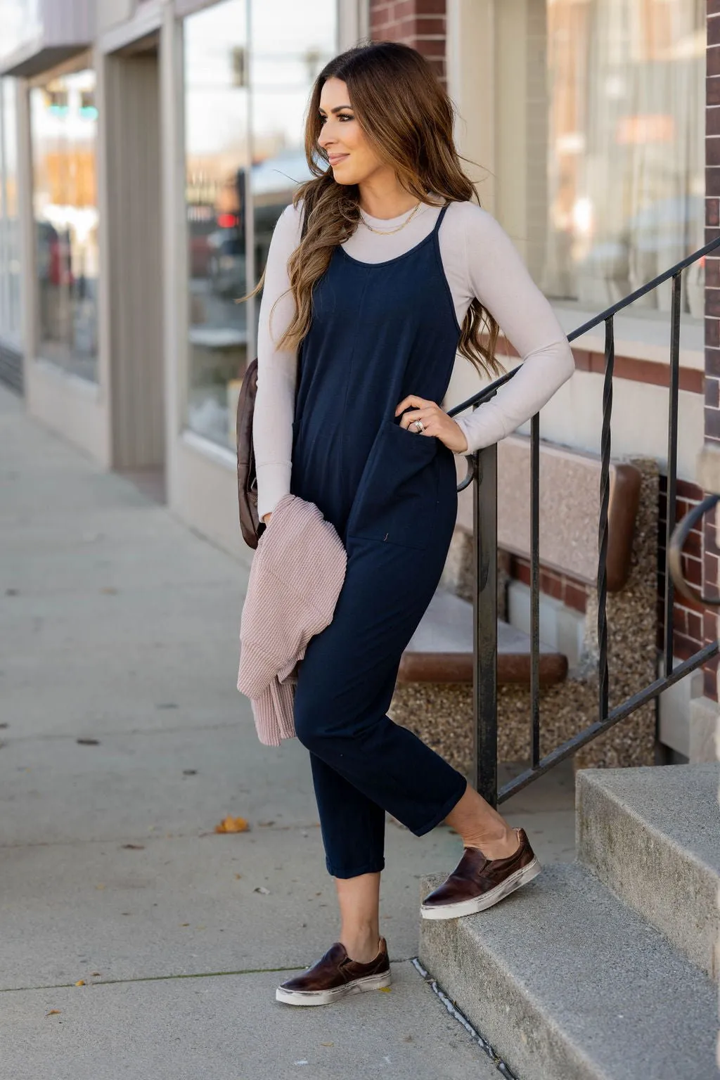 Basic Two Pocket Cropped Tank Jumpsuit