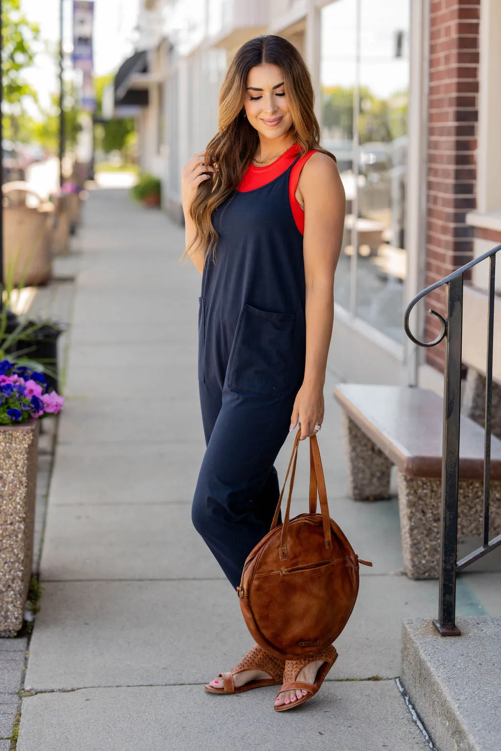 Basic Two Pocket Cropped Tank Jumpsuit