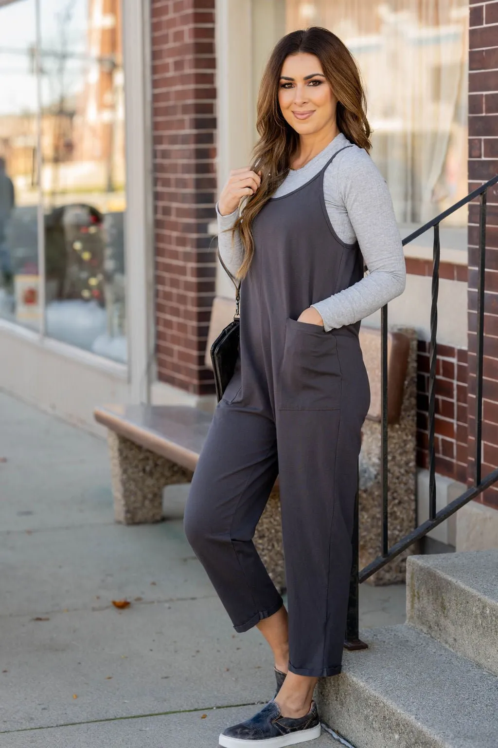 Basic Two Pocket Cropped Tank Jumpsuit