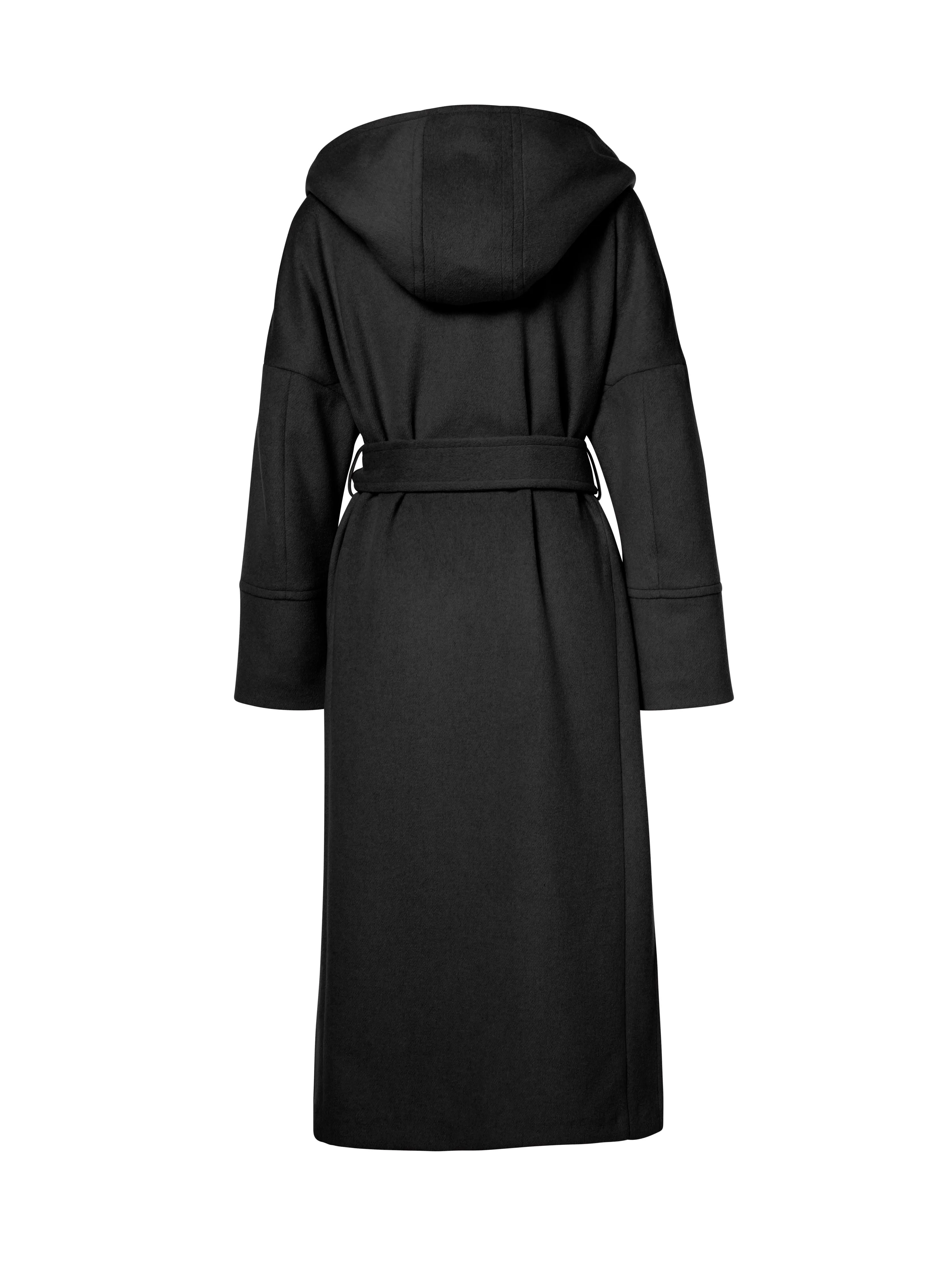 Beaumont Black wrap Coat with Hood