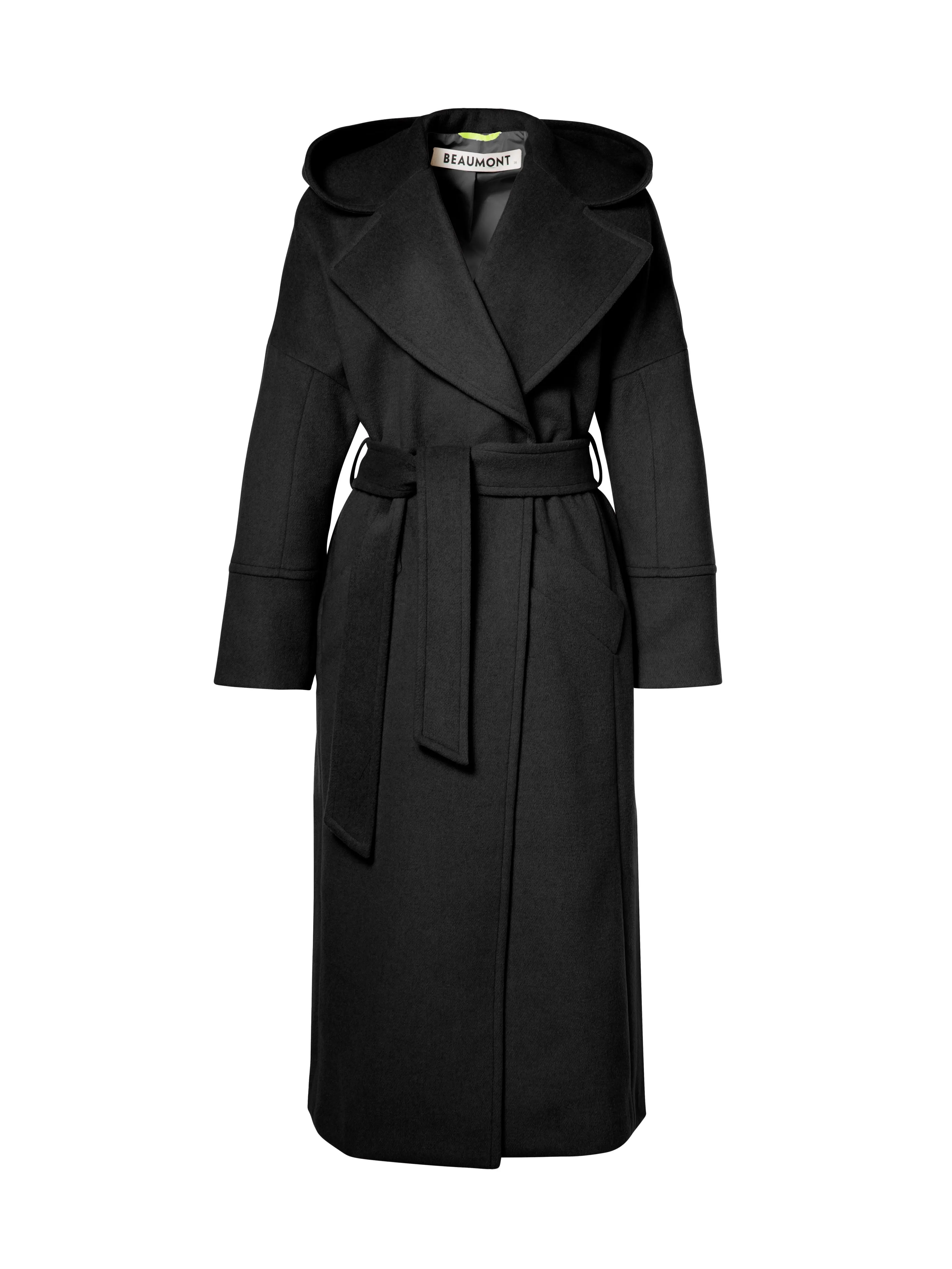 Beaumont Black wrap Coat with Hood