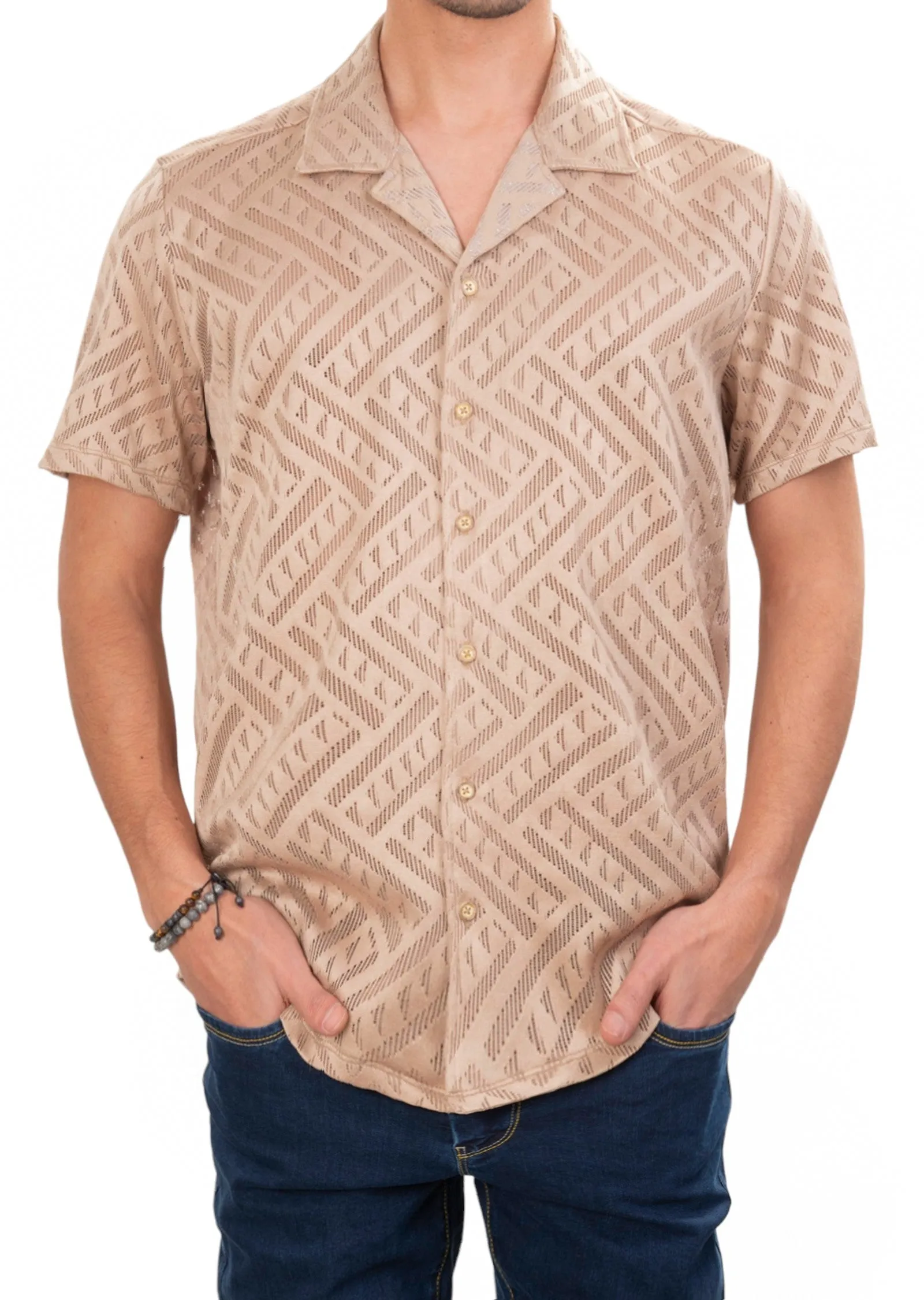 Beige Triangle Lace Camp Shirt