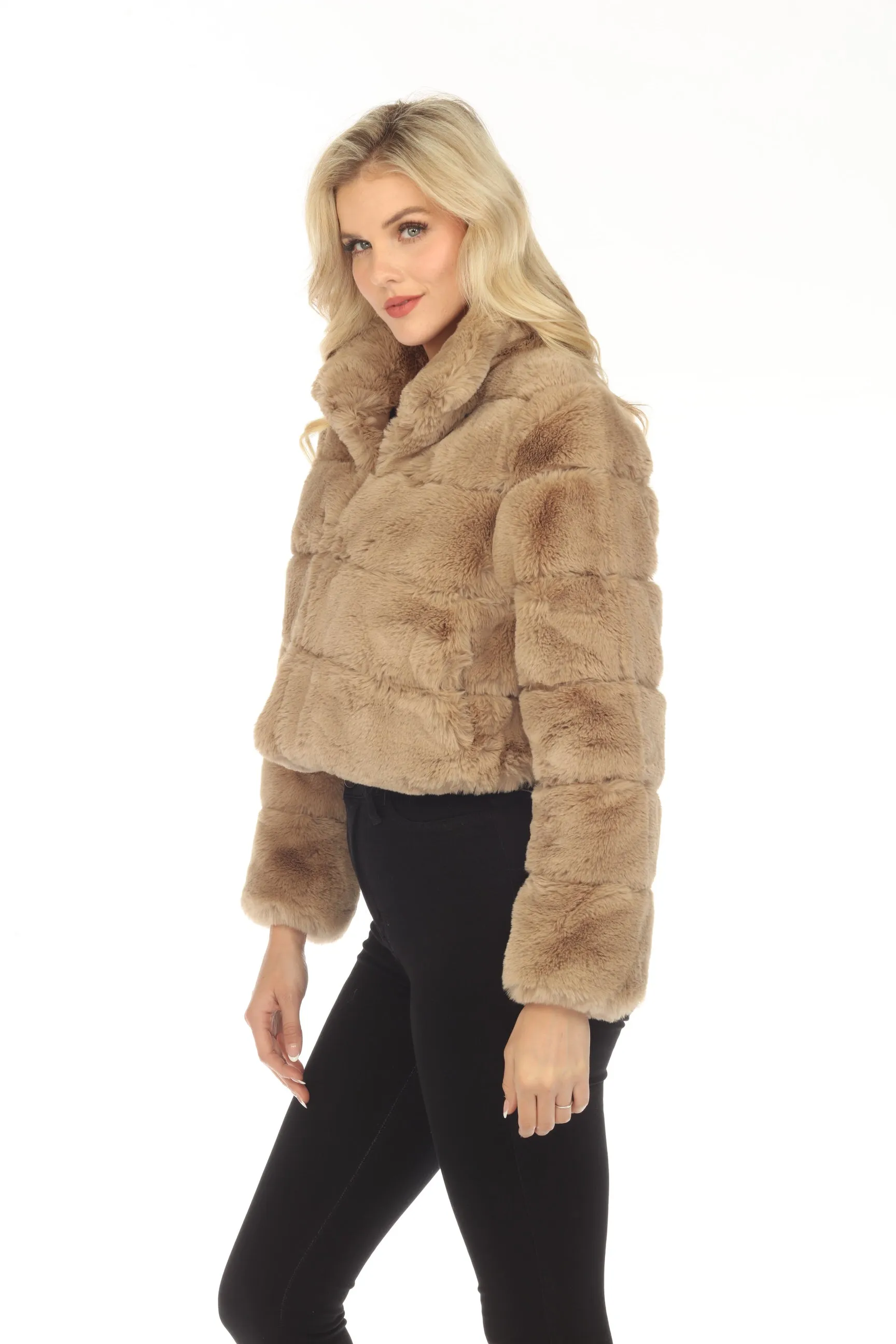 Belle Fare Premium The Devon Short Faux Rex Fur Bomber Jacket Coat FX12