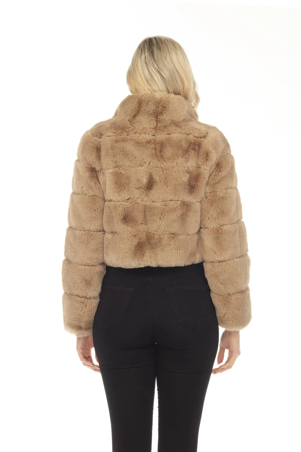 Belle Fare Premium The Devon Short Faux Rex Fur Bomber Jacket Coat FX12