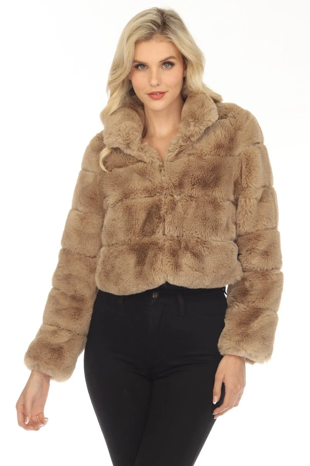 Belle Fare Premium The Devon Short Faux Rex Fur Bomber Jacket Coat FX12