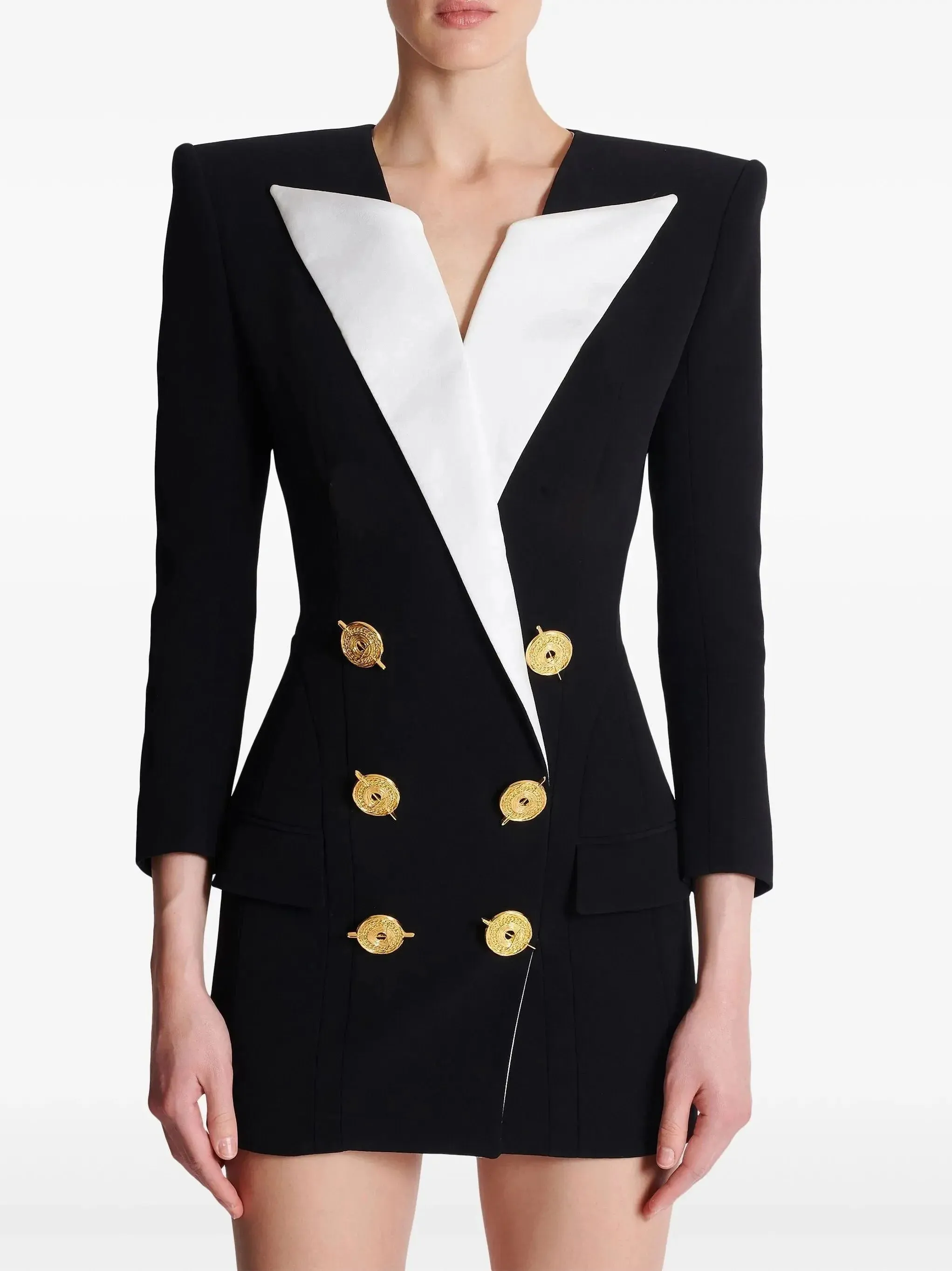 Bicolor Tailored Double-Breasted Blazer-Dress