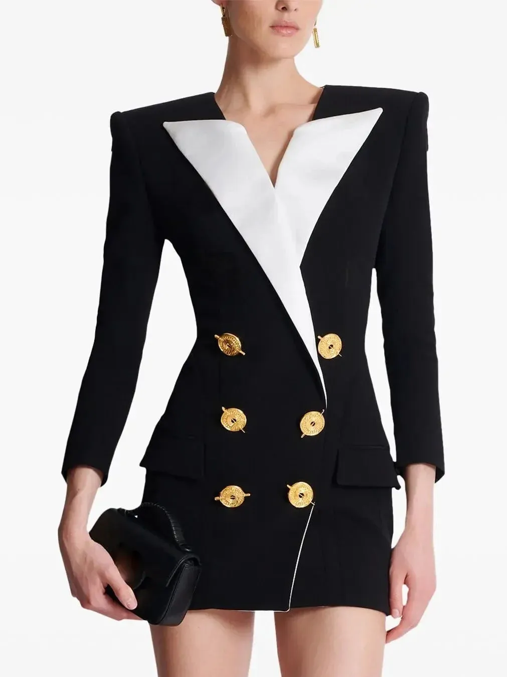 Bicolor Tailored Double-Breasted Blazer-Dress