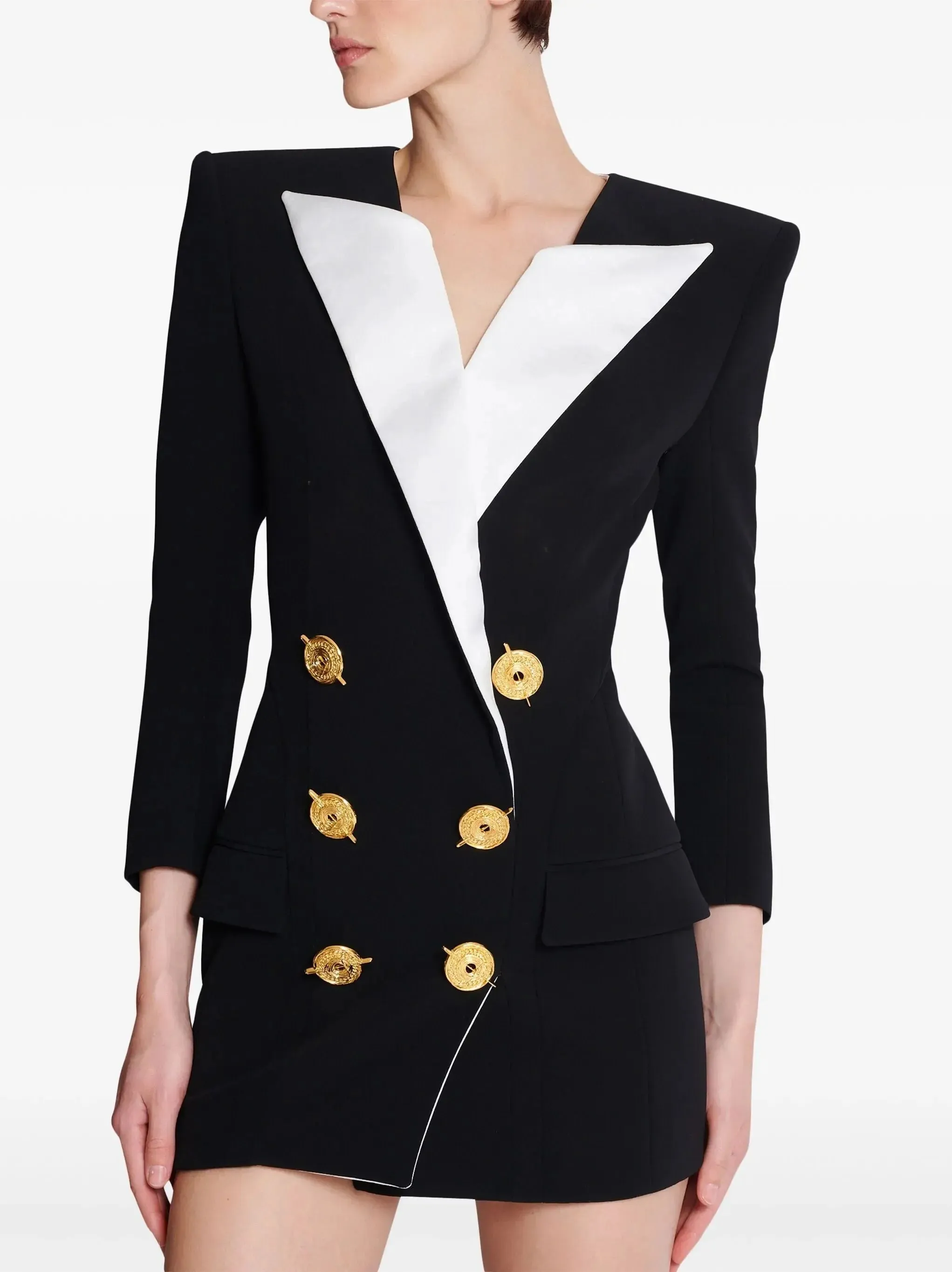 Bicolor Tailored Double-Breasted Blazer-Dress