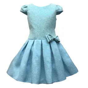 Big Girls Blue Organza Overlay Pleated Flower Girl Dress 8-12