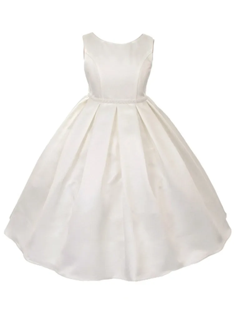 Big Girls Ivory Pearl Trim Classic Pleated Plus Size Communion Dress 16.5-20.5