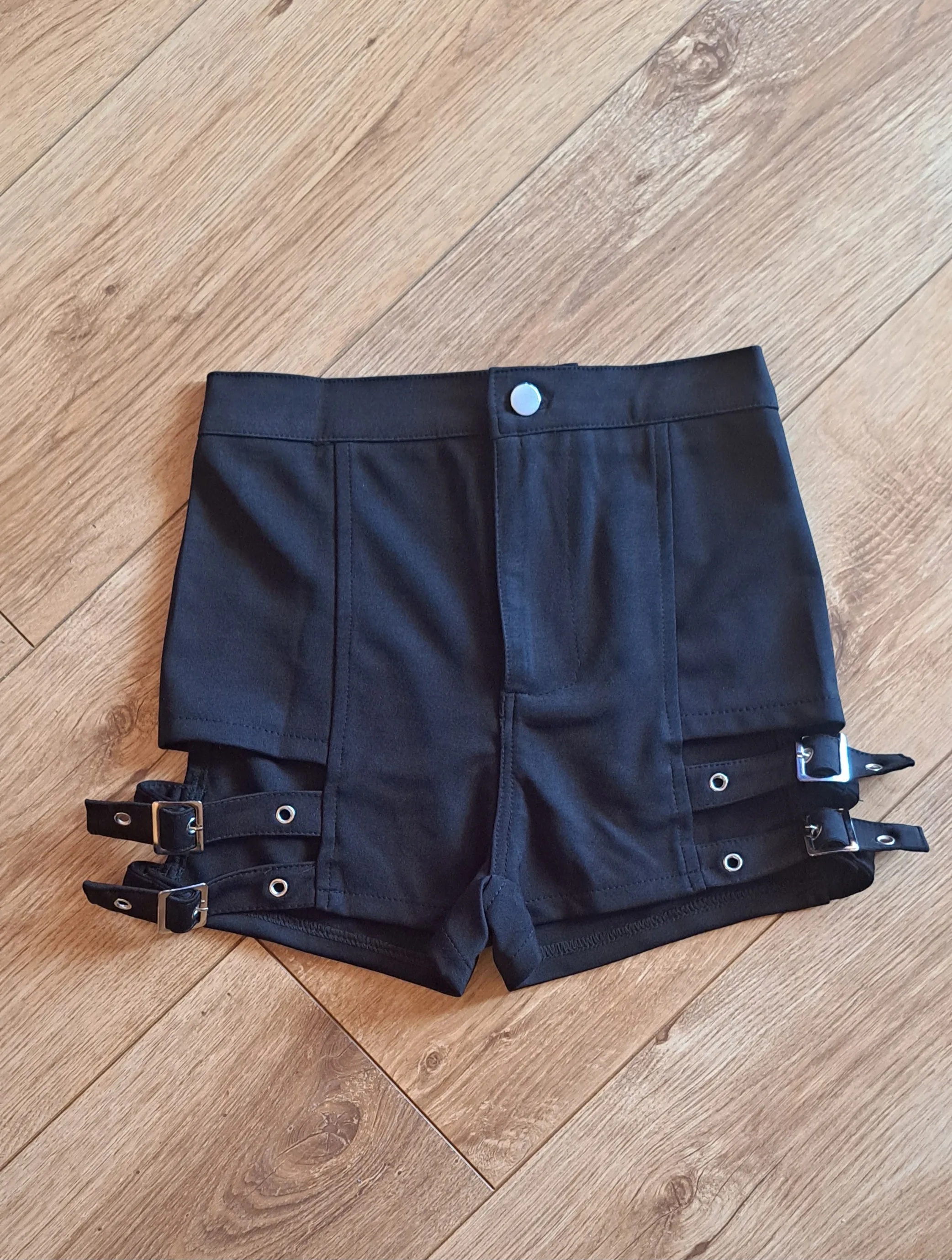 Black High Waist Side Buckle Shorts & Top (Separates)