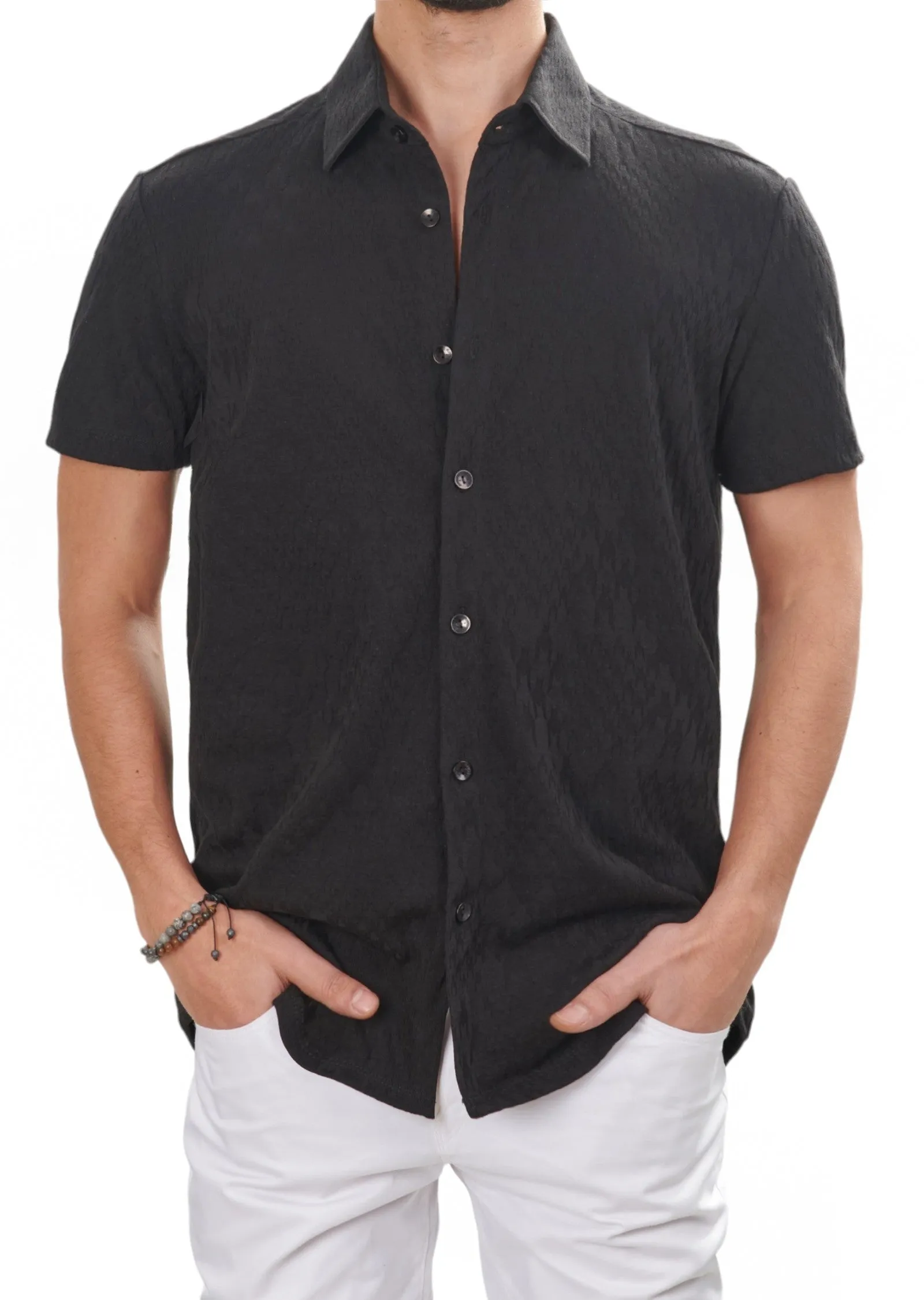 Black Houndstooth Knit Shirt