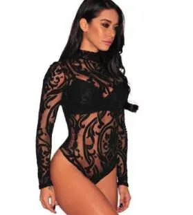 Black Mesh Long Sleeve Bodysuit