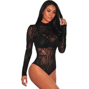 Black Mesh Long Sleeve Bodysuit