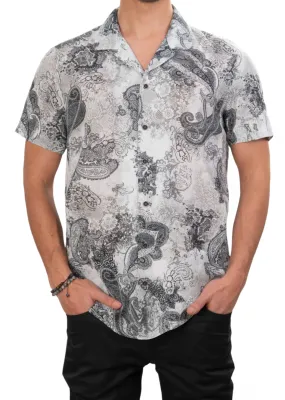 Black Paisley Linen Blend Shirt