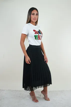 Black Pleated Midi Skirt.