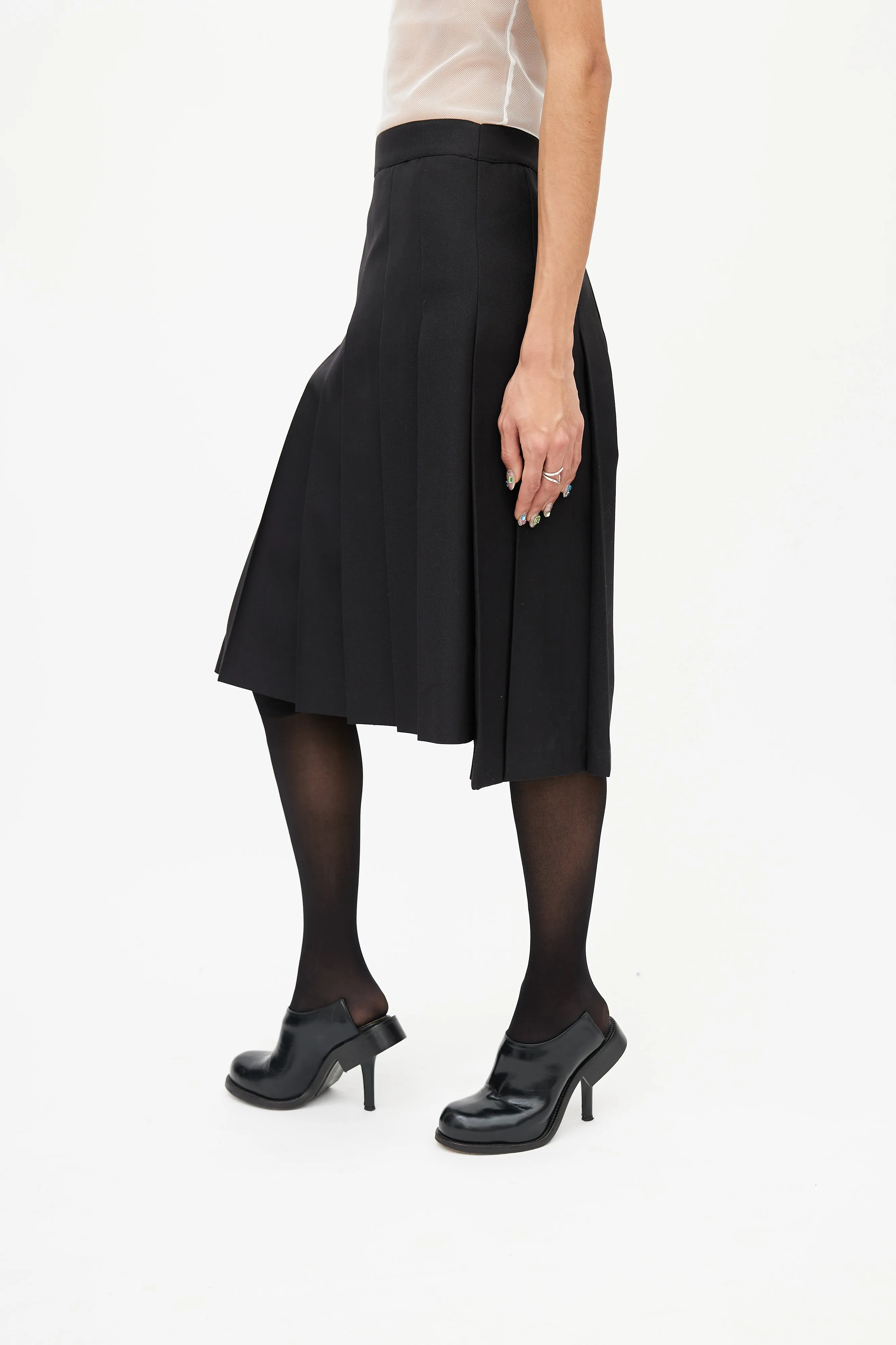 Black Pleated Wrap Skirt