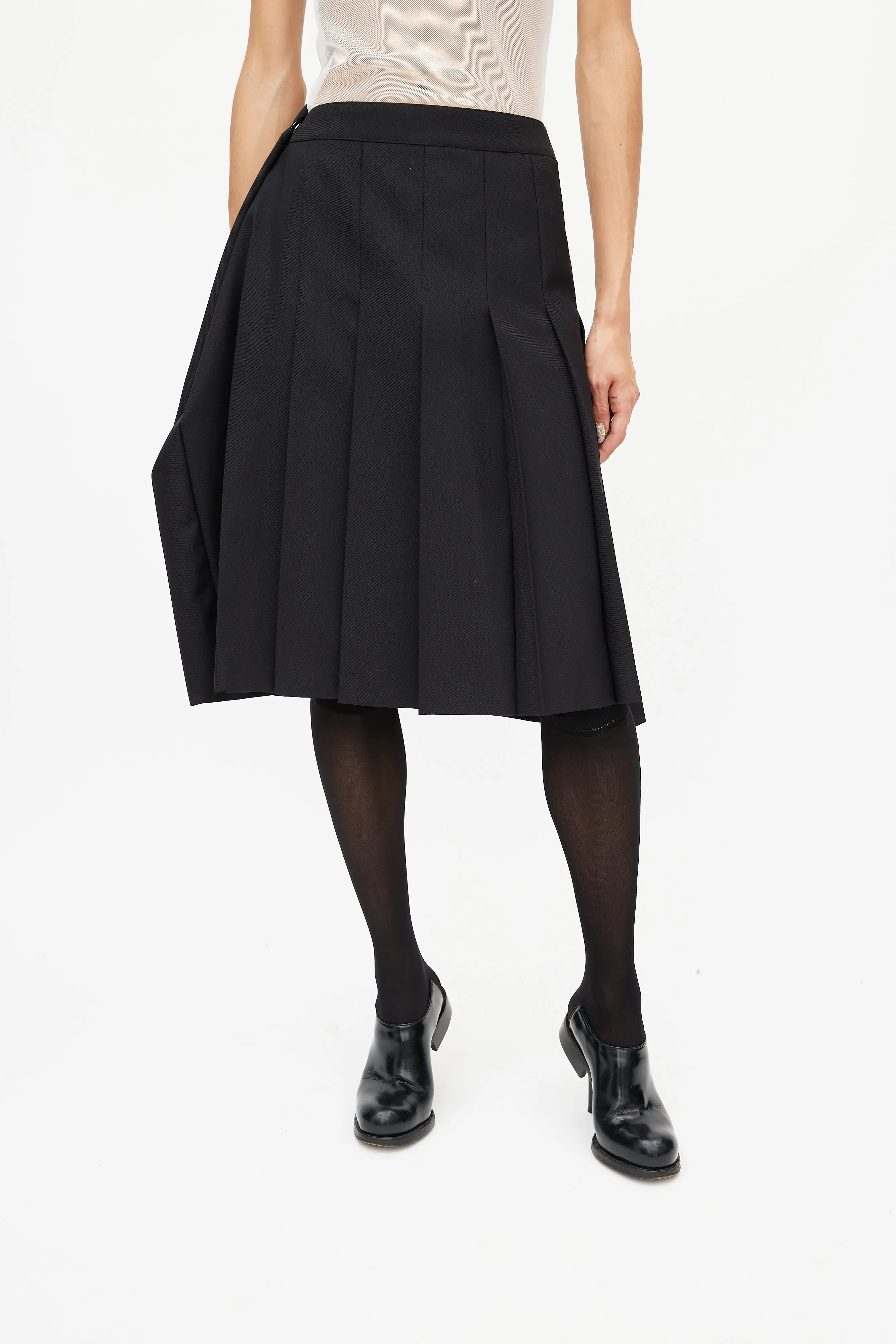 Black Pleated Wrap Skirt